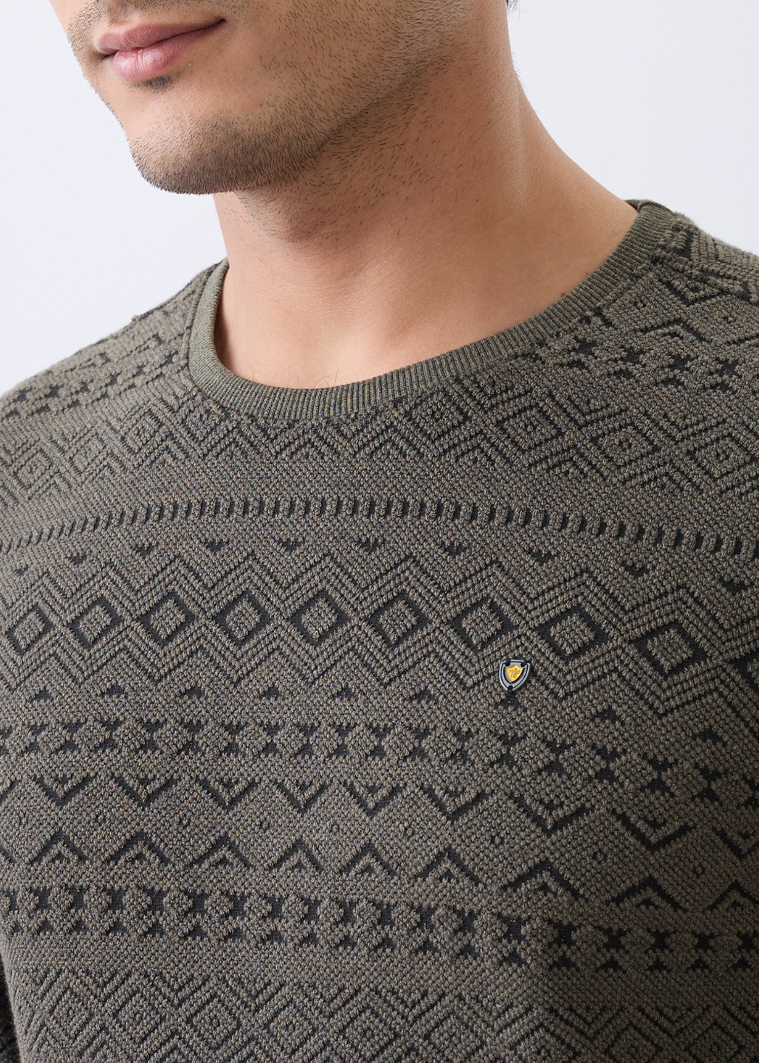 Graze Printed Full Sleeve Pullover: Olive