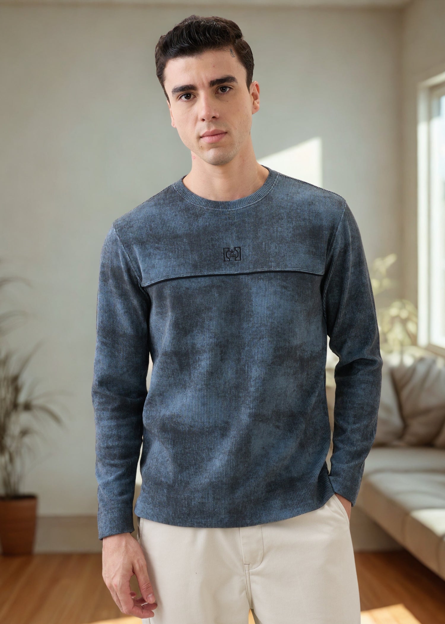 Addicted Distressed Pullover: Stone Grey