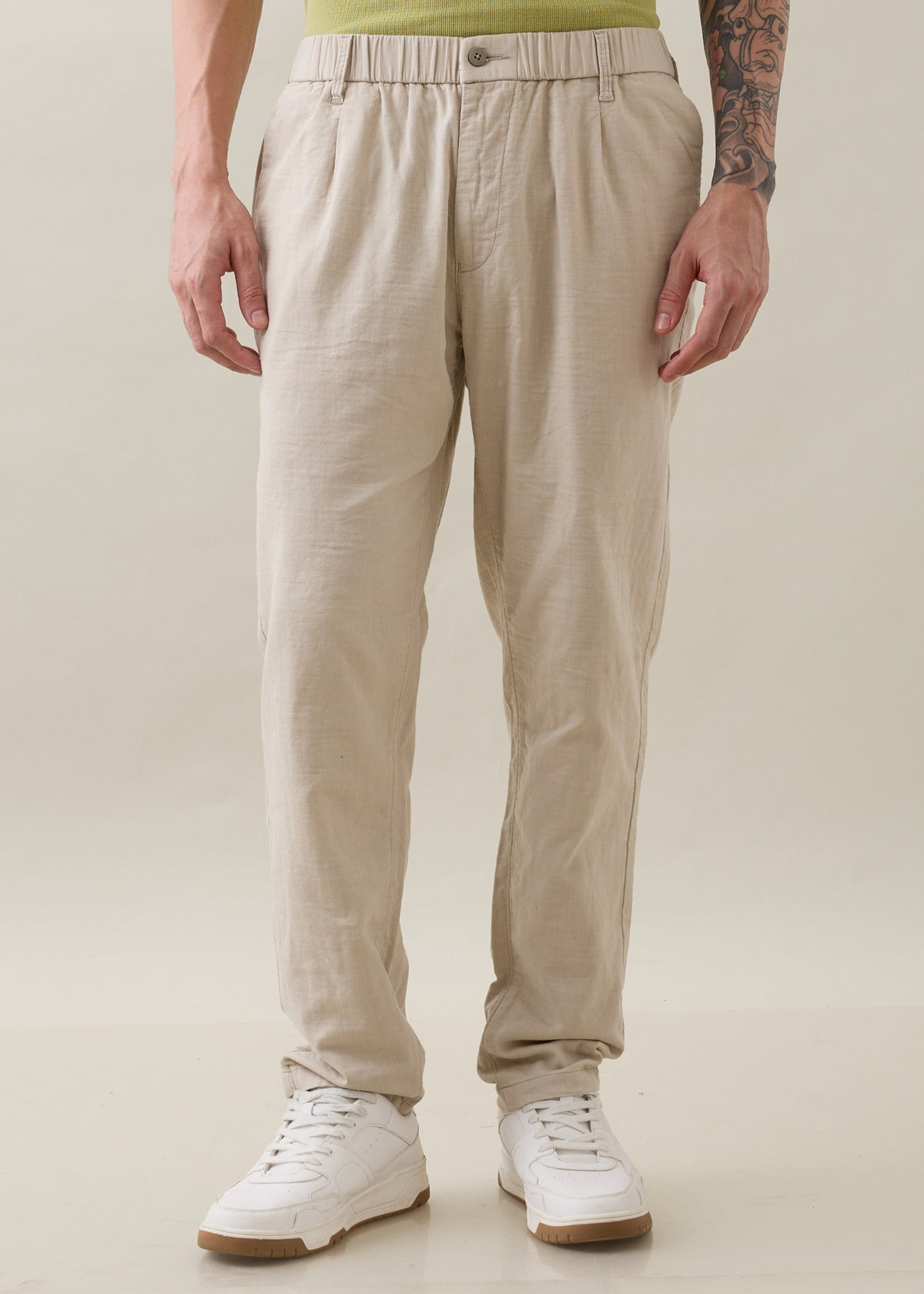 Ceylon Linen Blend Relaxed Trouser: Beige
