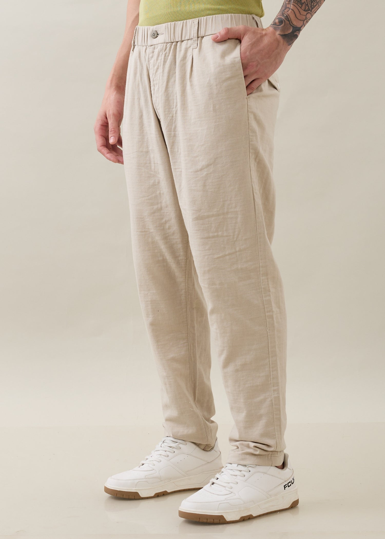 Ceylon Linen Blend Relaxed Trouser: Beige