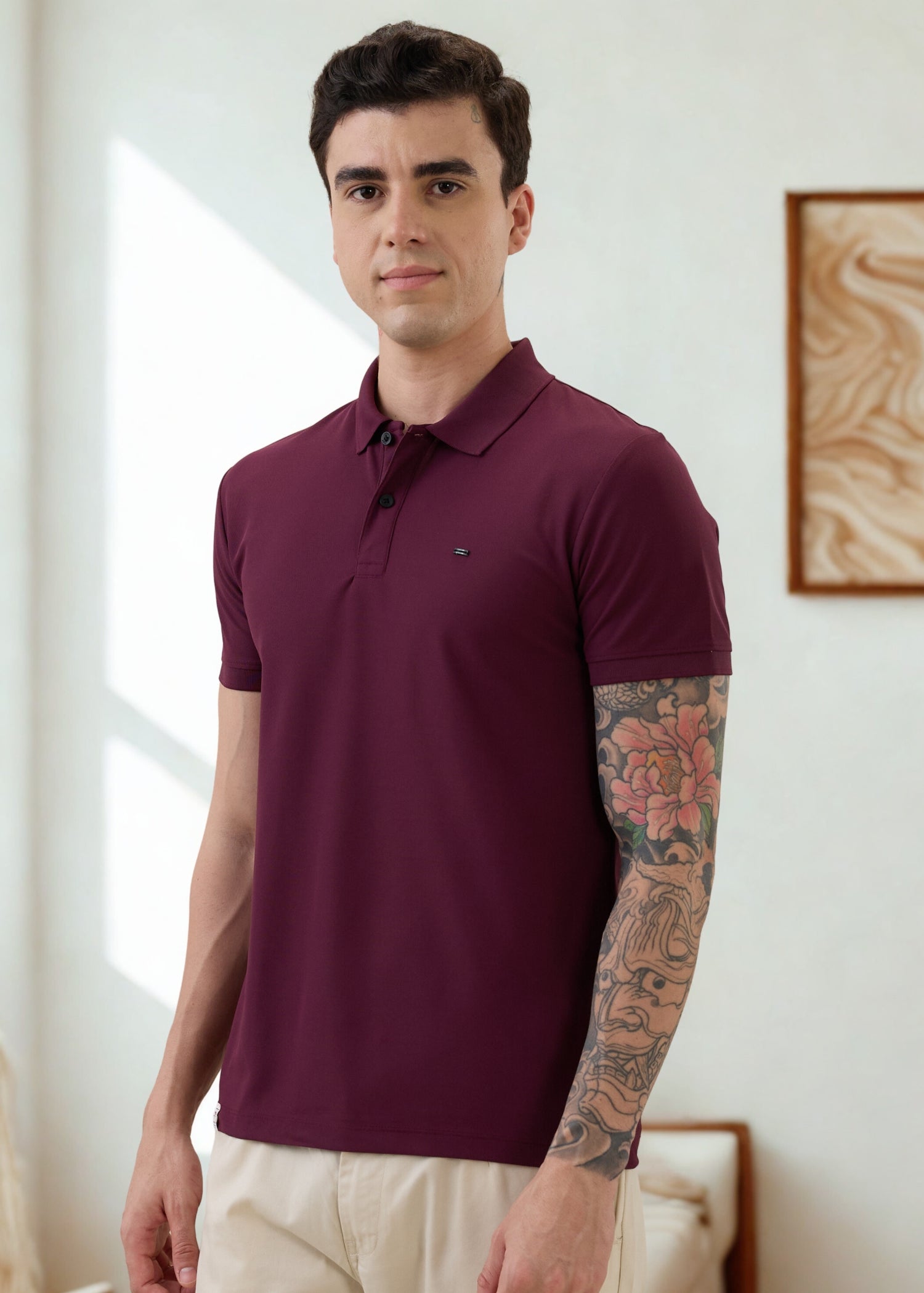Cherry Half Sleeve Polo: Wine