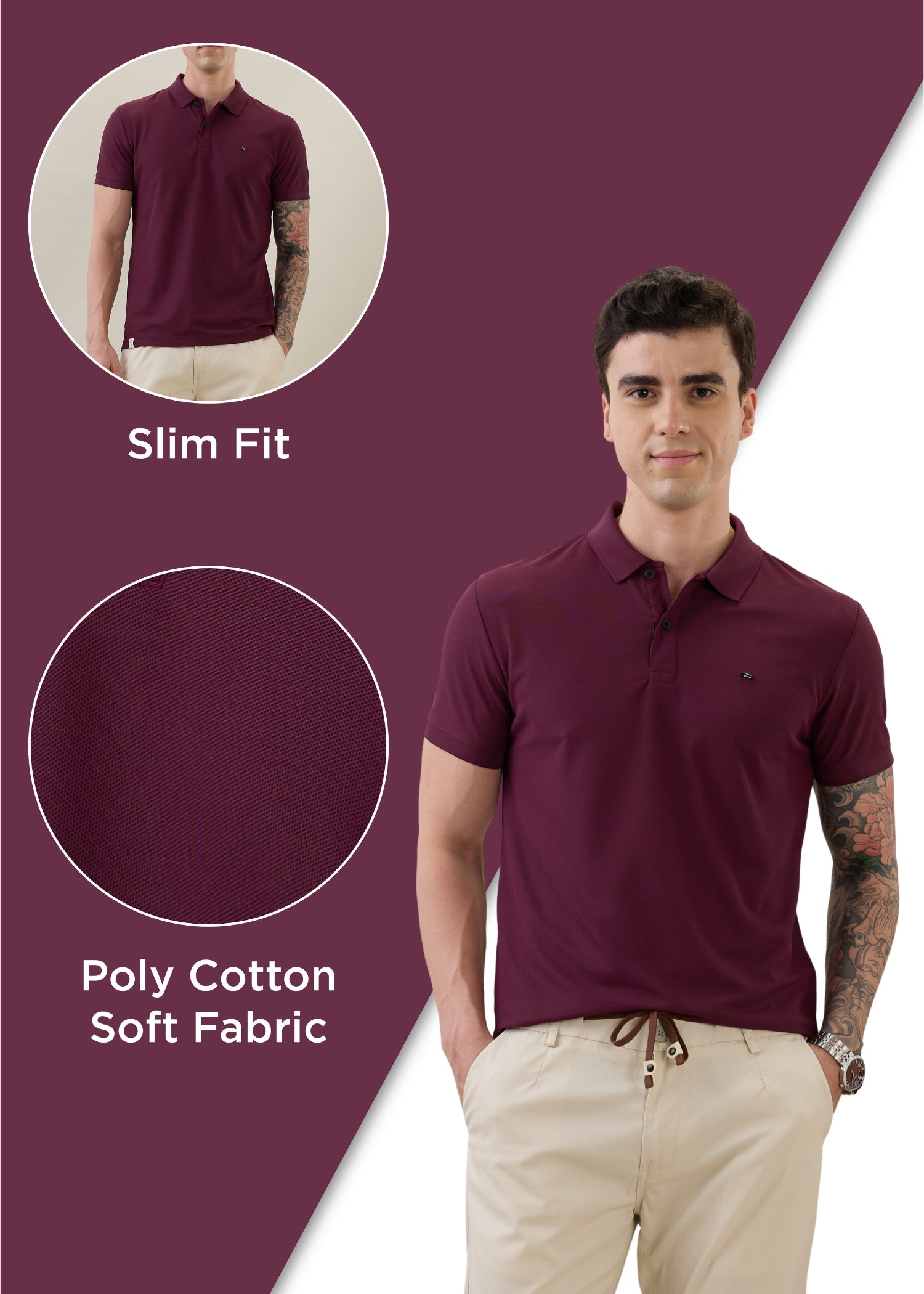 Cherry Half Sleeve Polo: Wine