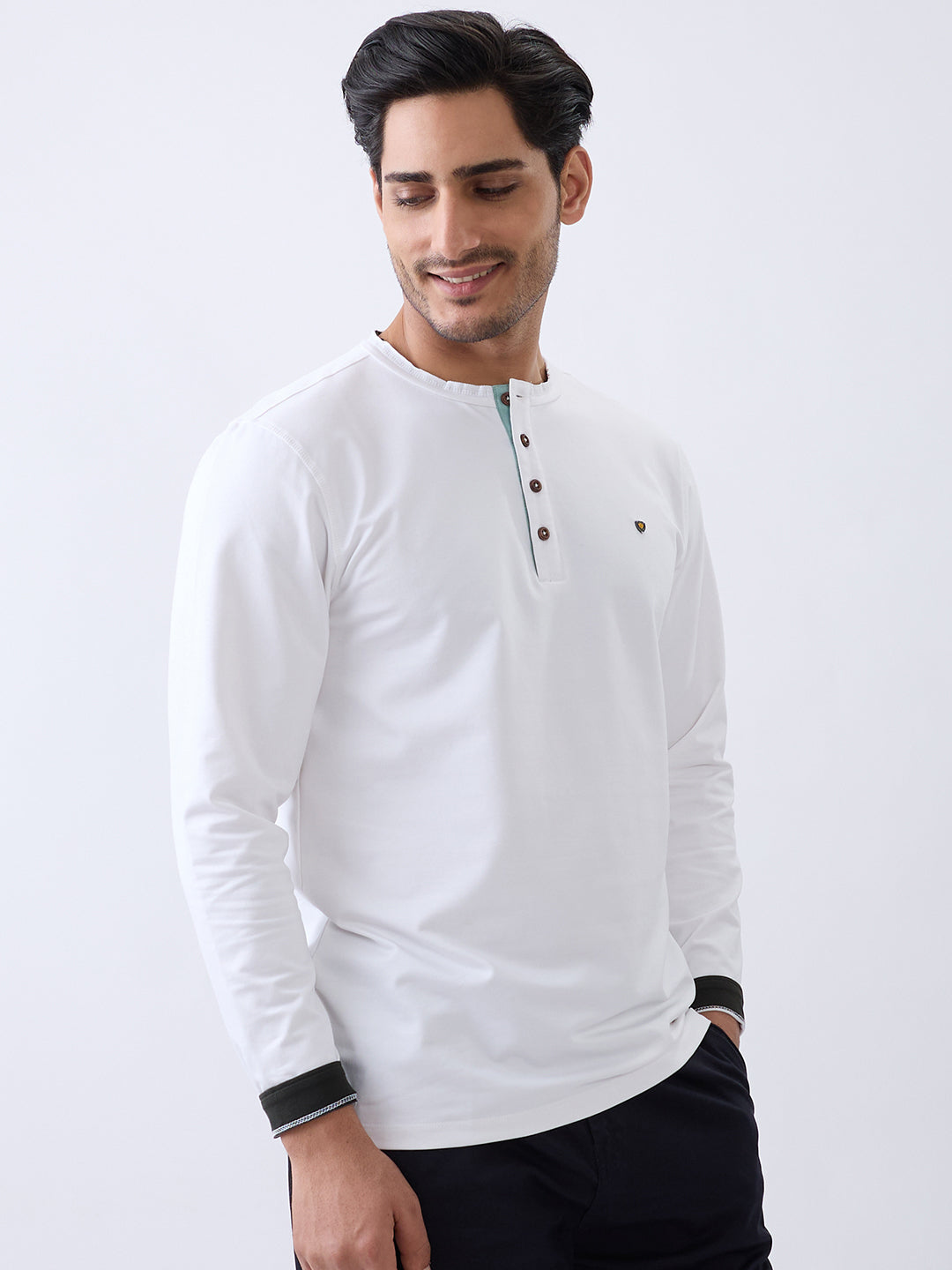 Finite Henley Fitted T-Shirt: White