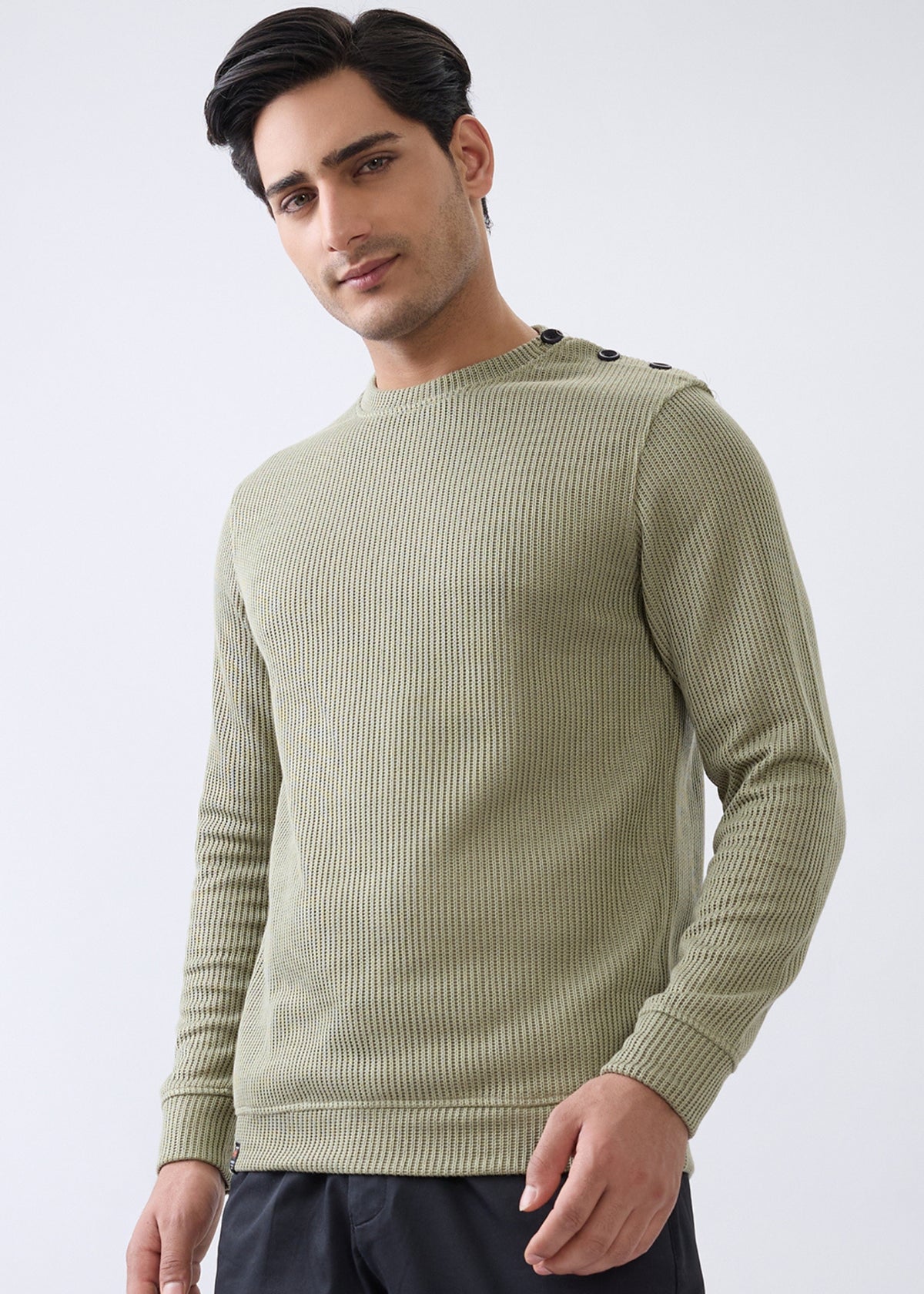 Kyota Textured Full Sleeve Sweatshirt: Pista