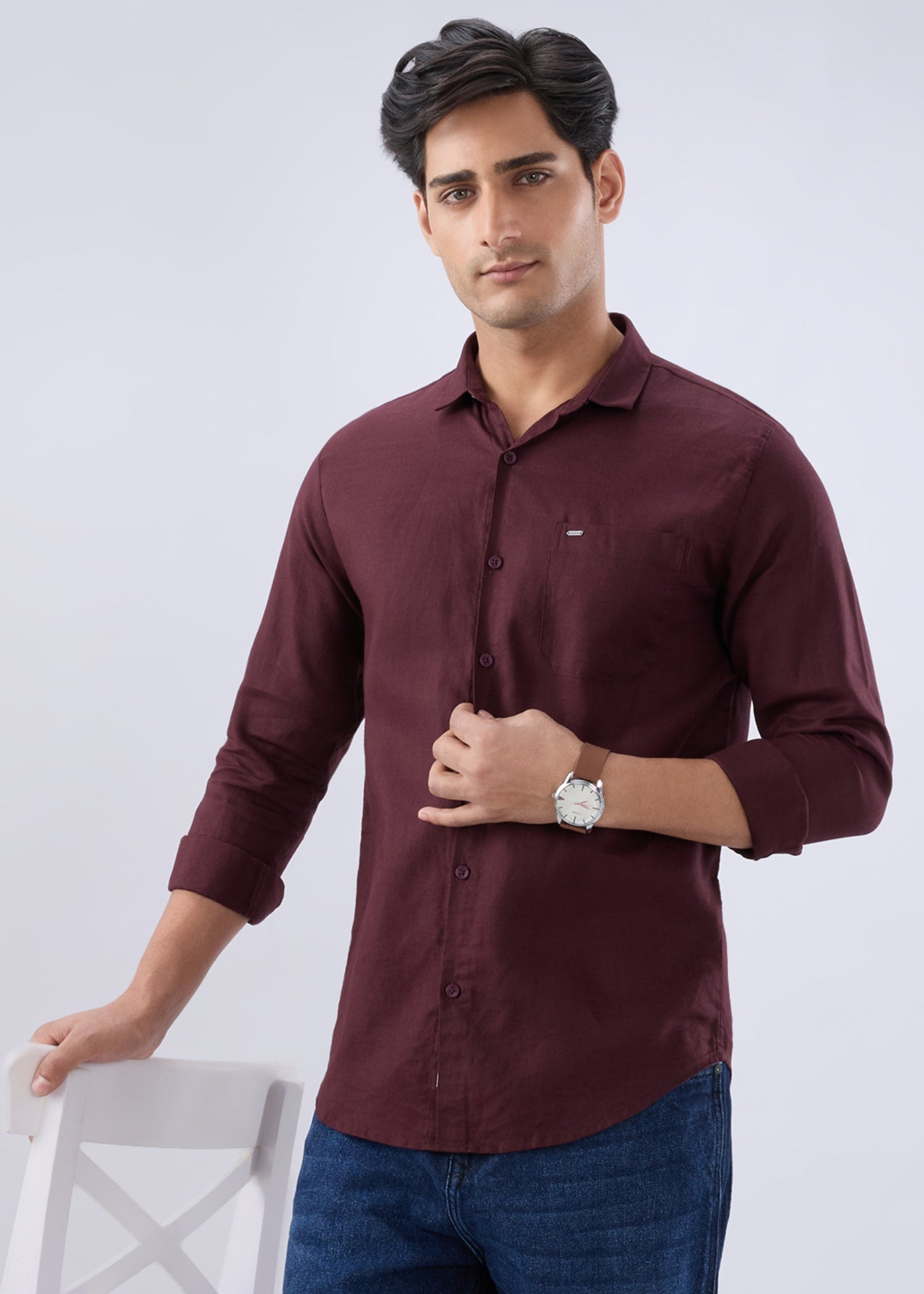 Keen Solid Full Sleeve Shirt: Wine