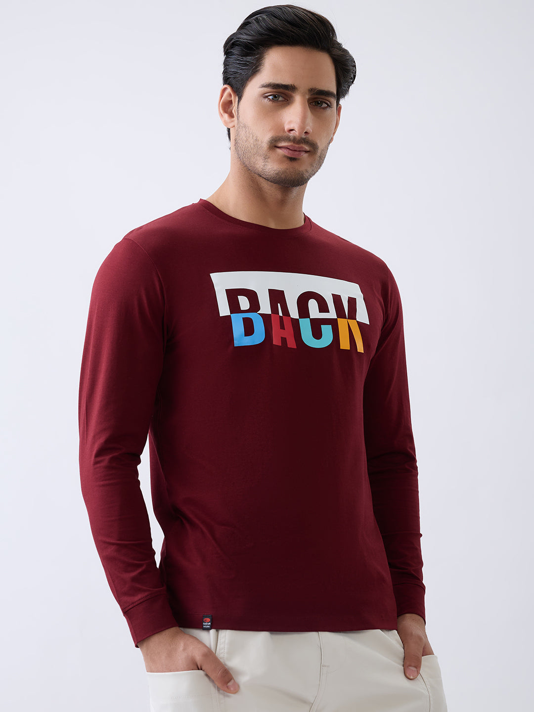 Back 1 Printed Full Sleeve T-Shirt: Maroon