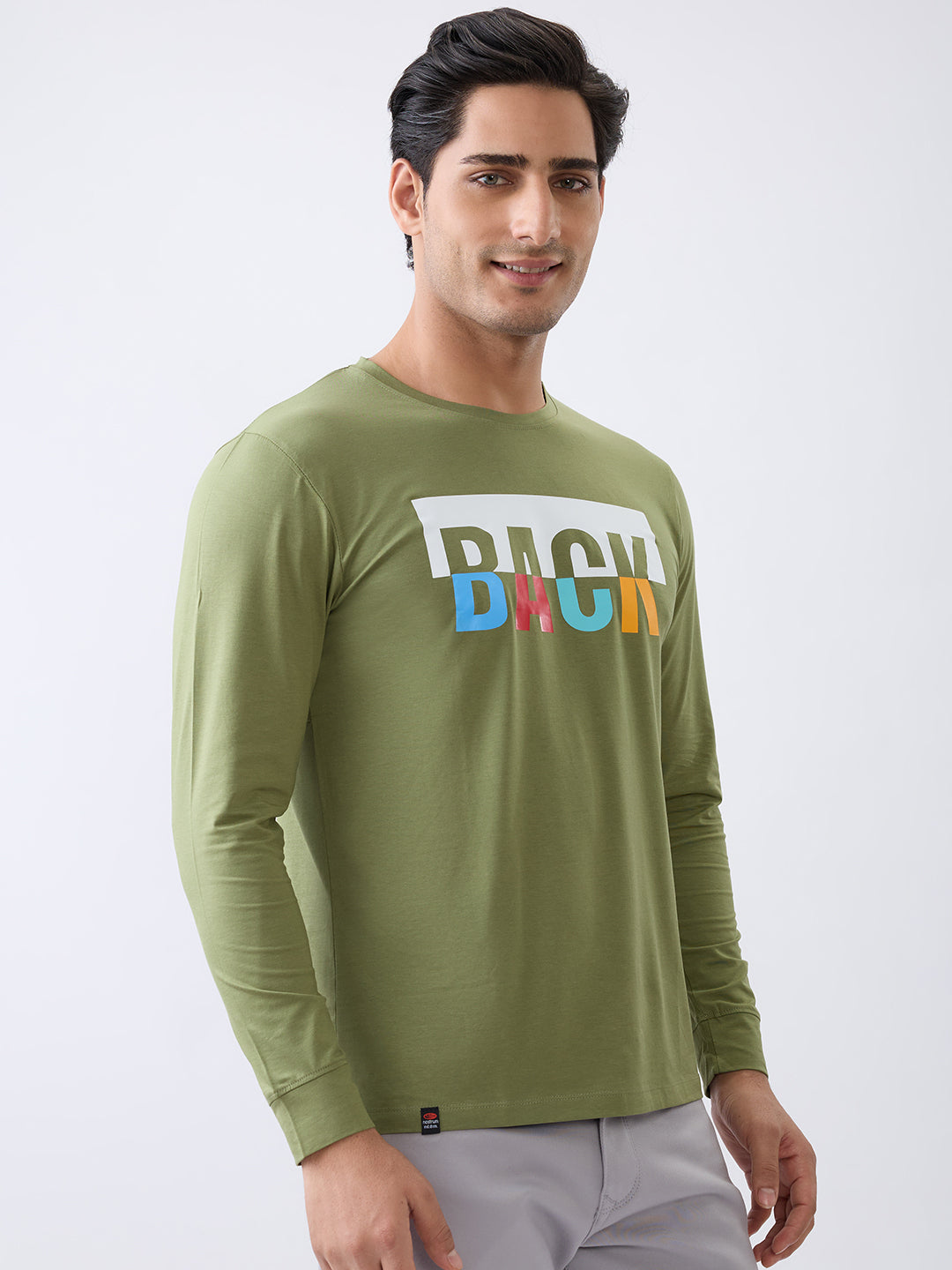 Back 1 Printed Full Sleeve T-Shirt: Green