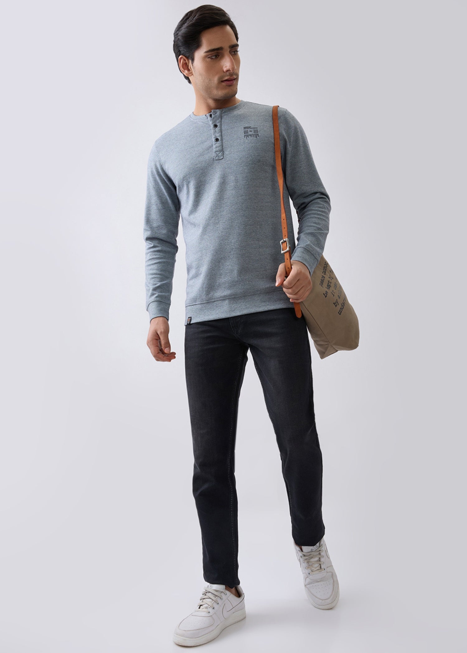 Version Henley Neck Full Sleeve T-Shirt: Coral Blue