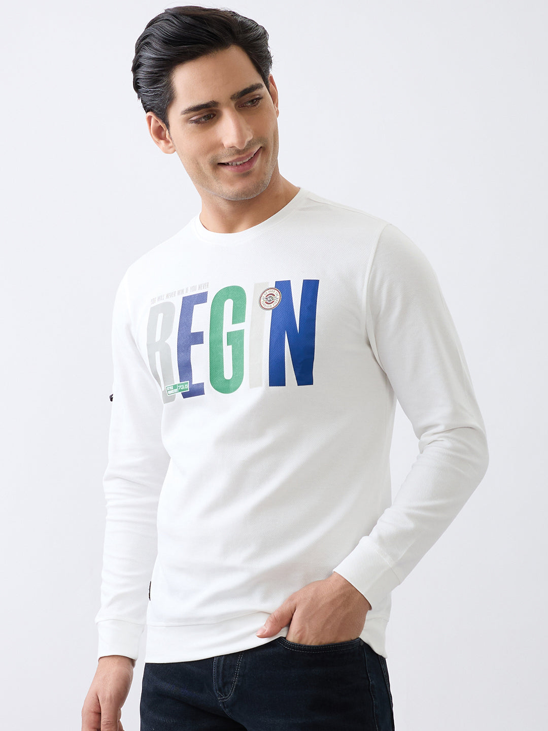 Distance Printed Full Sleeve T-Shirt :White