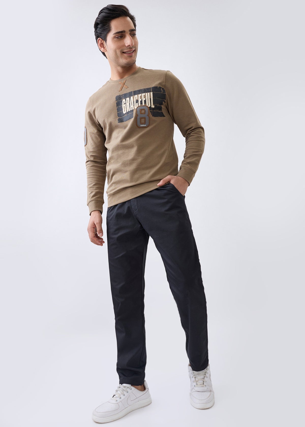 Troll Graphic Full Sleeve Sweatshirt: Dark Khaki