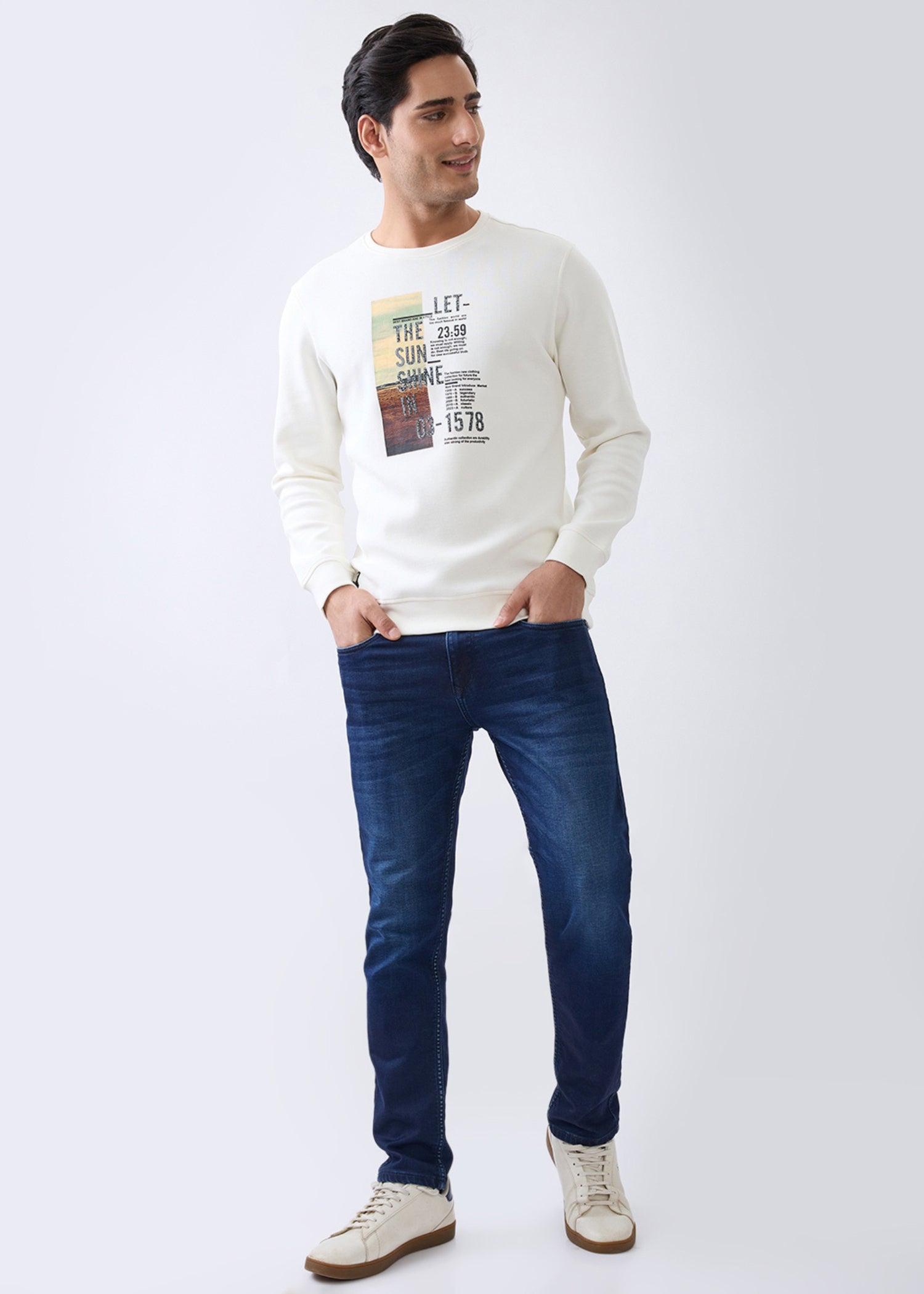 Sunshine Printed Full Sleeve Sweatshirt: White