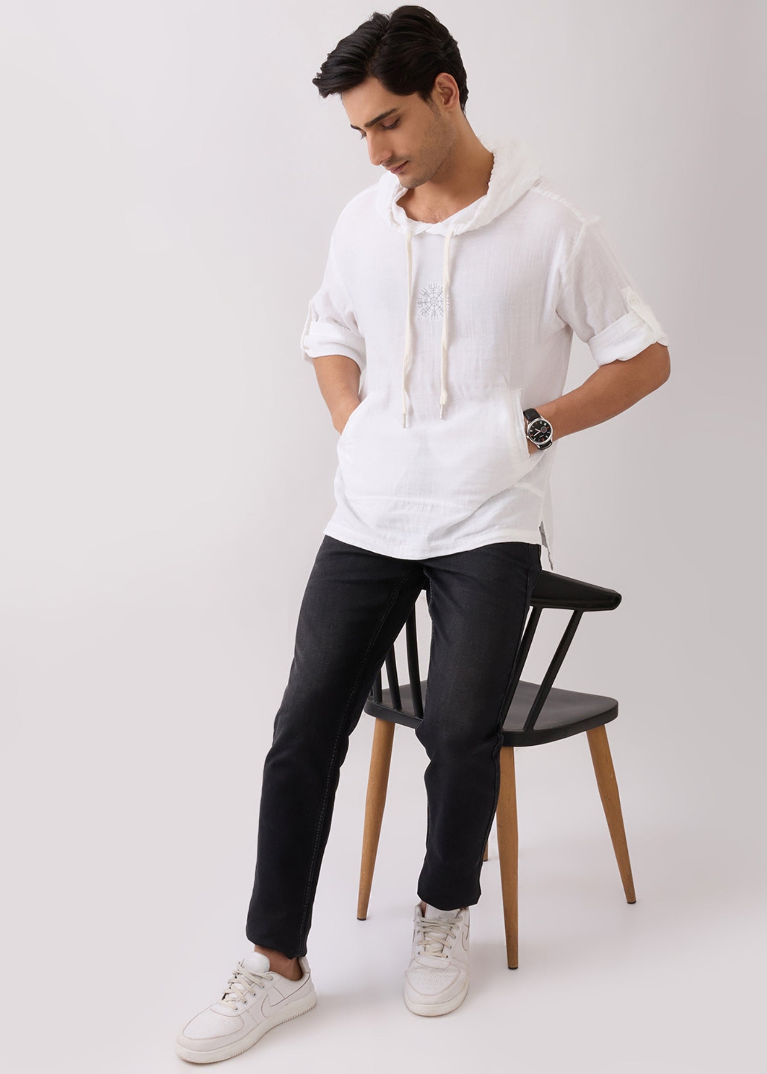 Prast Textured Short Sleeve Hoodie: White