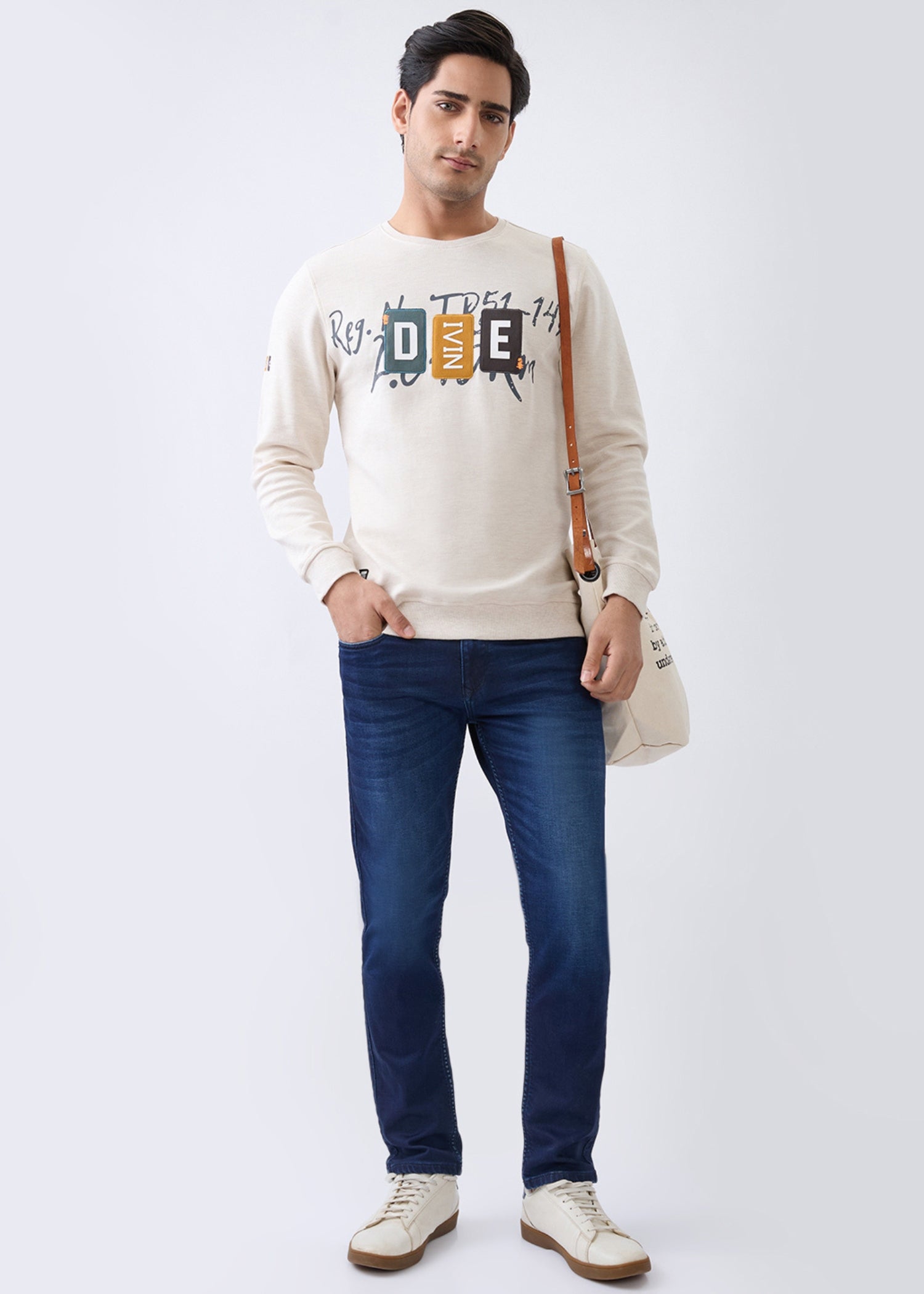 Divine Graphic Full Sleeve T-Shirt: Beige