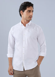 Contain Solid Full Sleeve Shirt: White