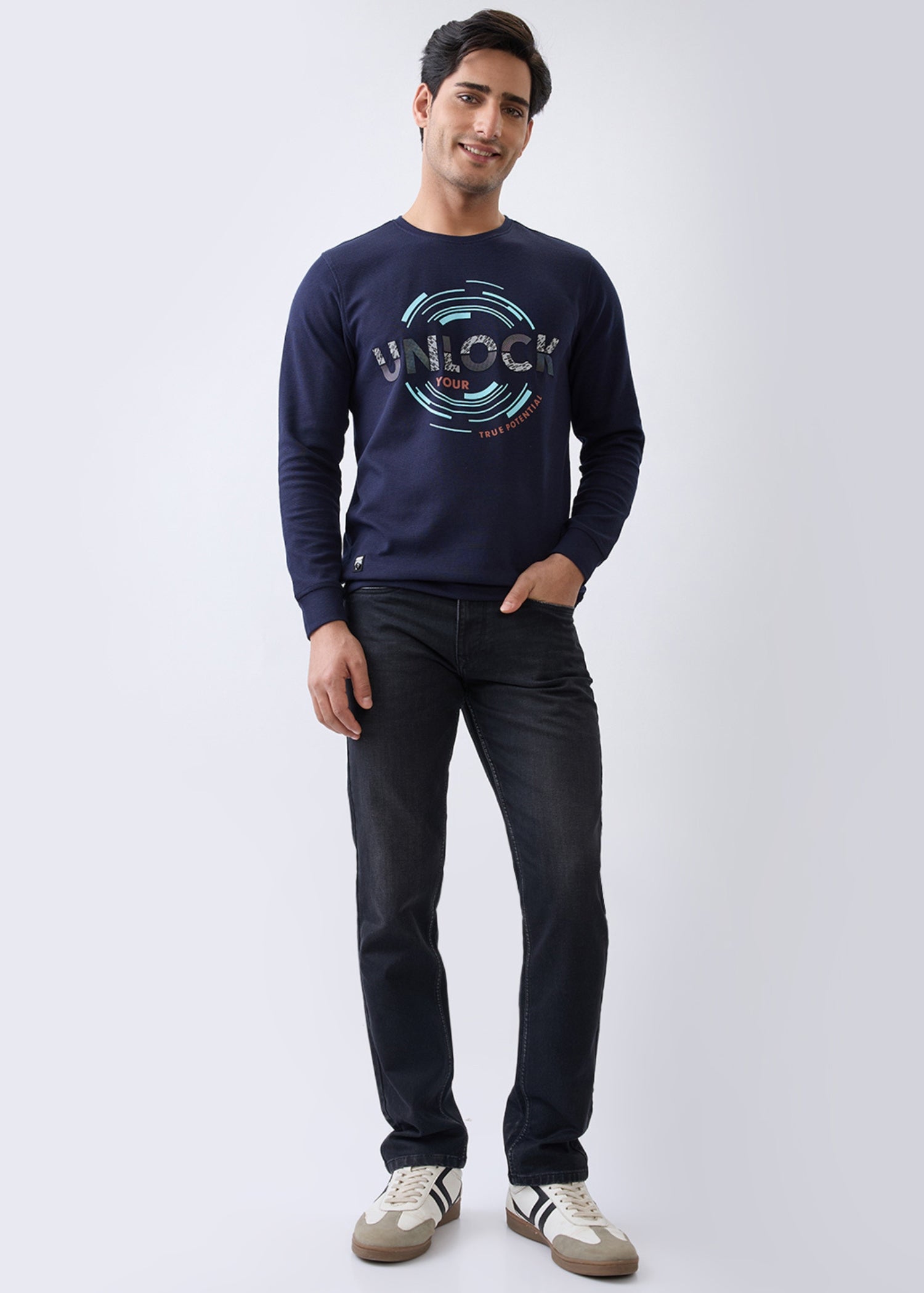 Potential Printed Full Sleeve T-Shirt: Navy