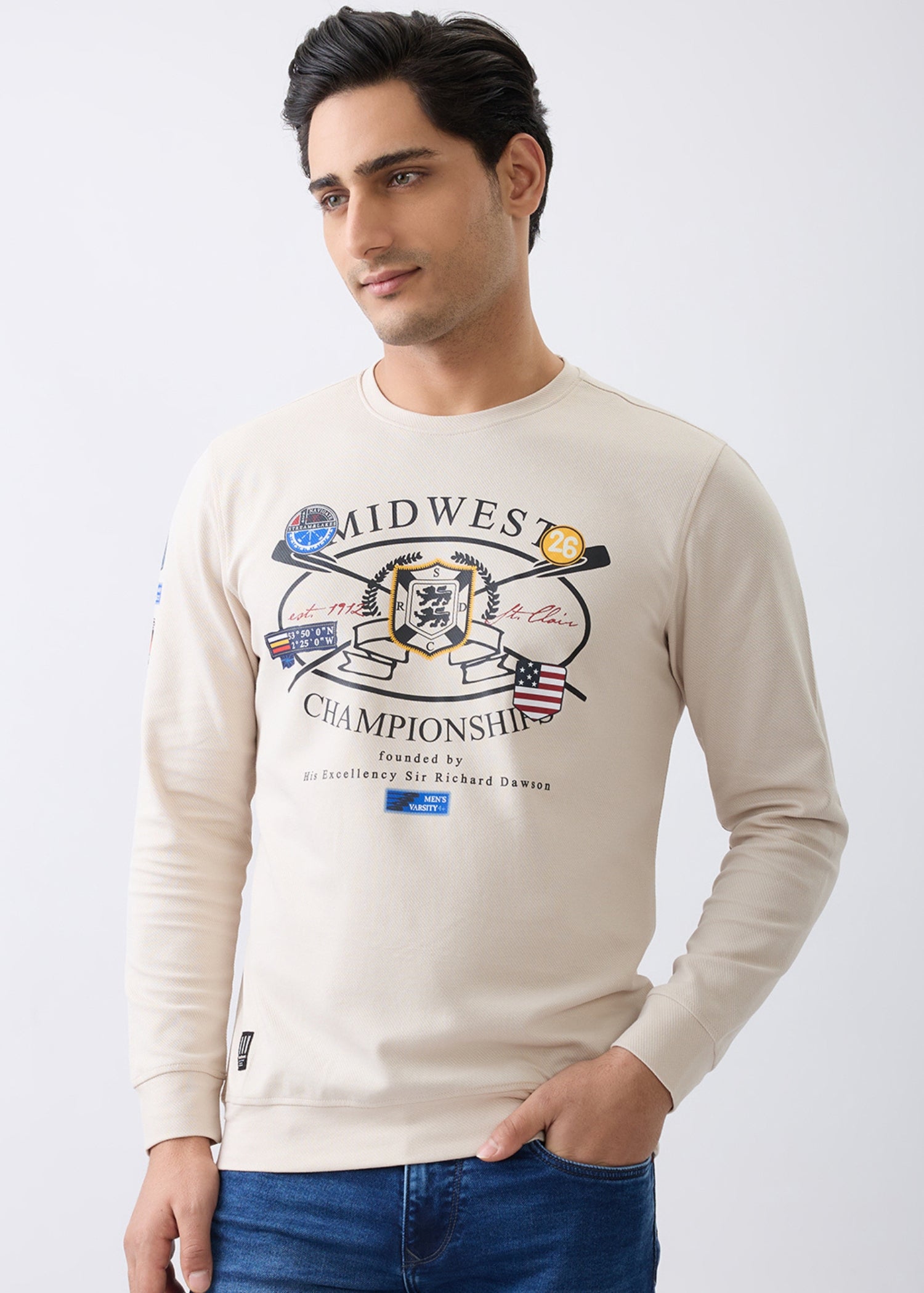 Midwest Graphic Full Sleeve Sweatshirt: Cream