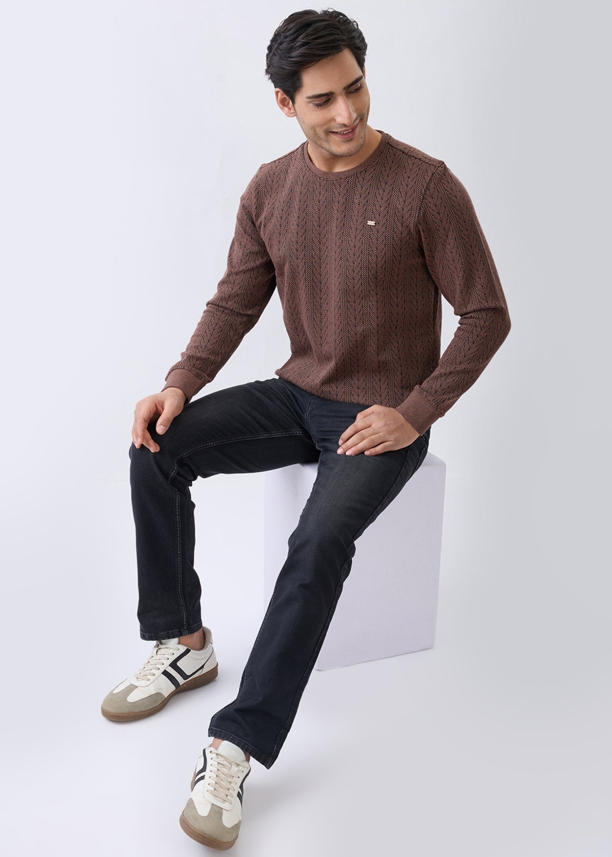 Gravitate Textured Full Sleeve Sweatshirt: Copper