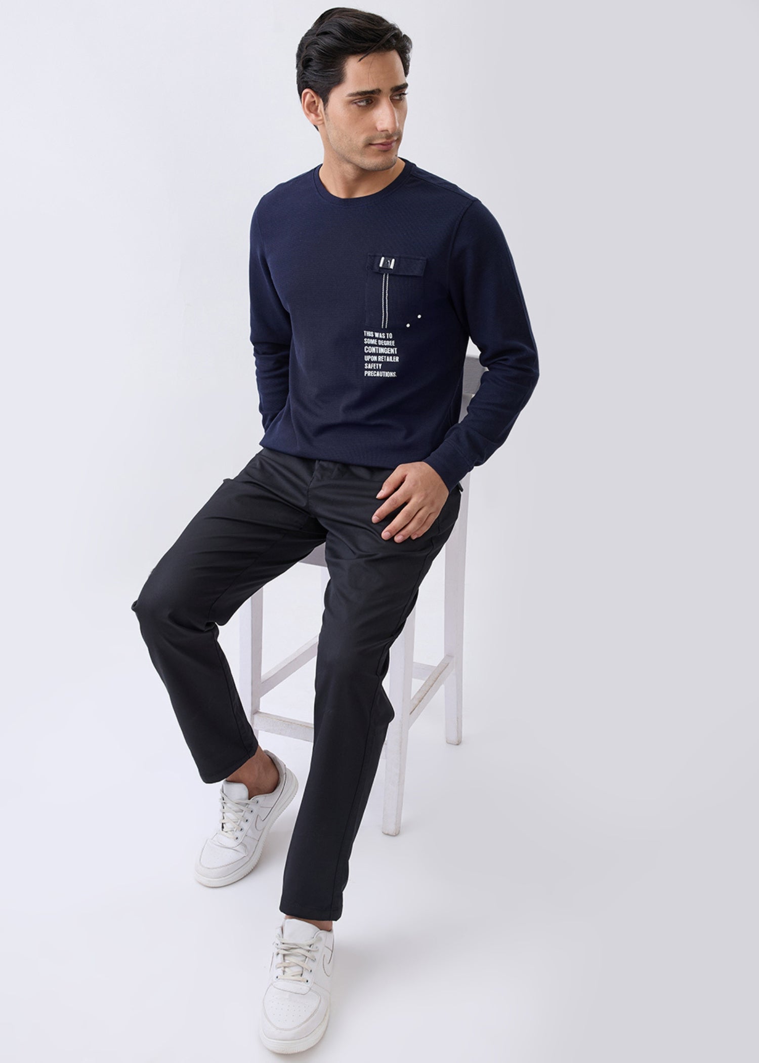 Safety Printed Full Sleeve T-Shirt: Navy