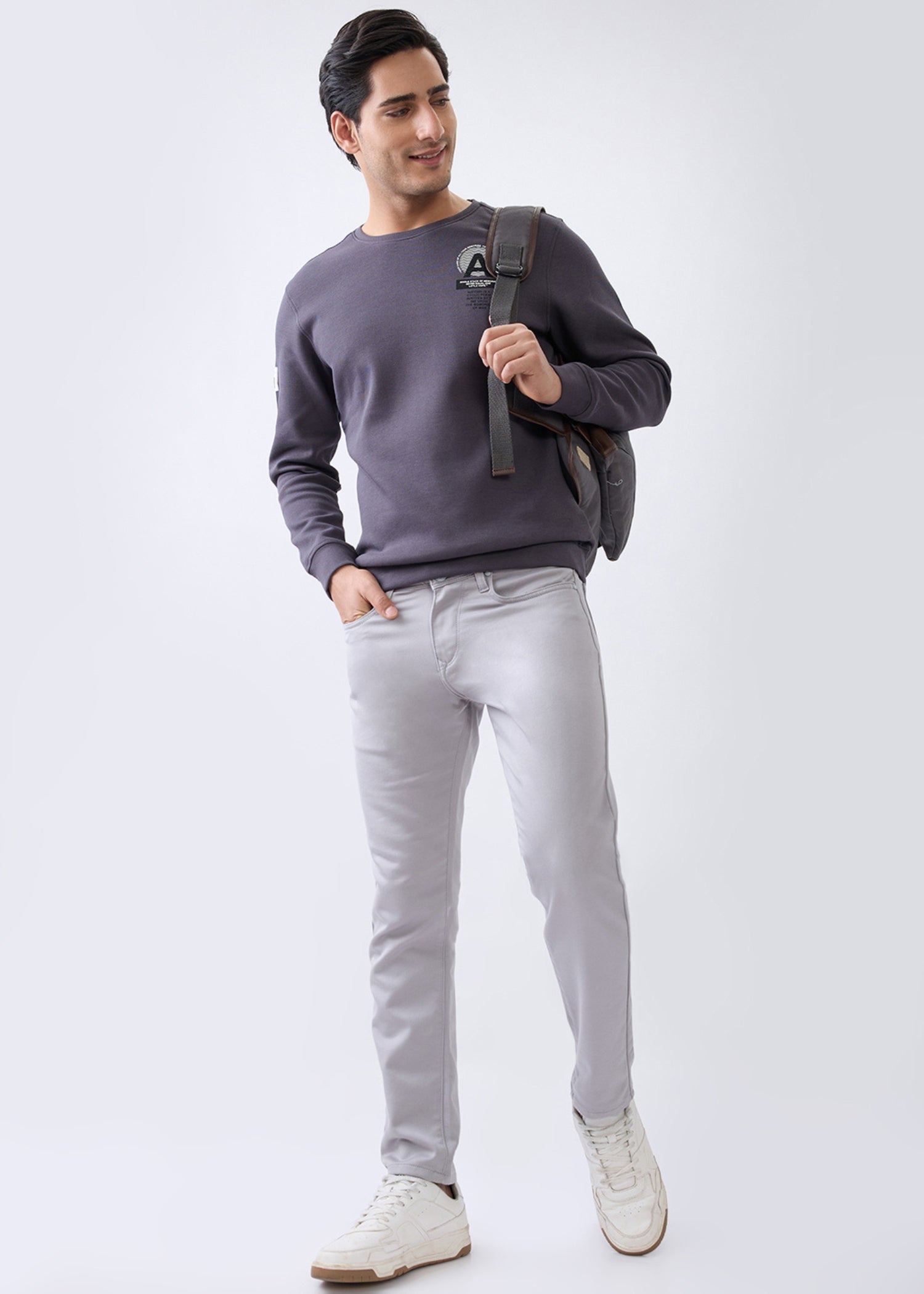 Stack Graphic Full Sleeve Sweatshirt: Charcoal