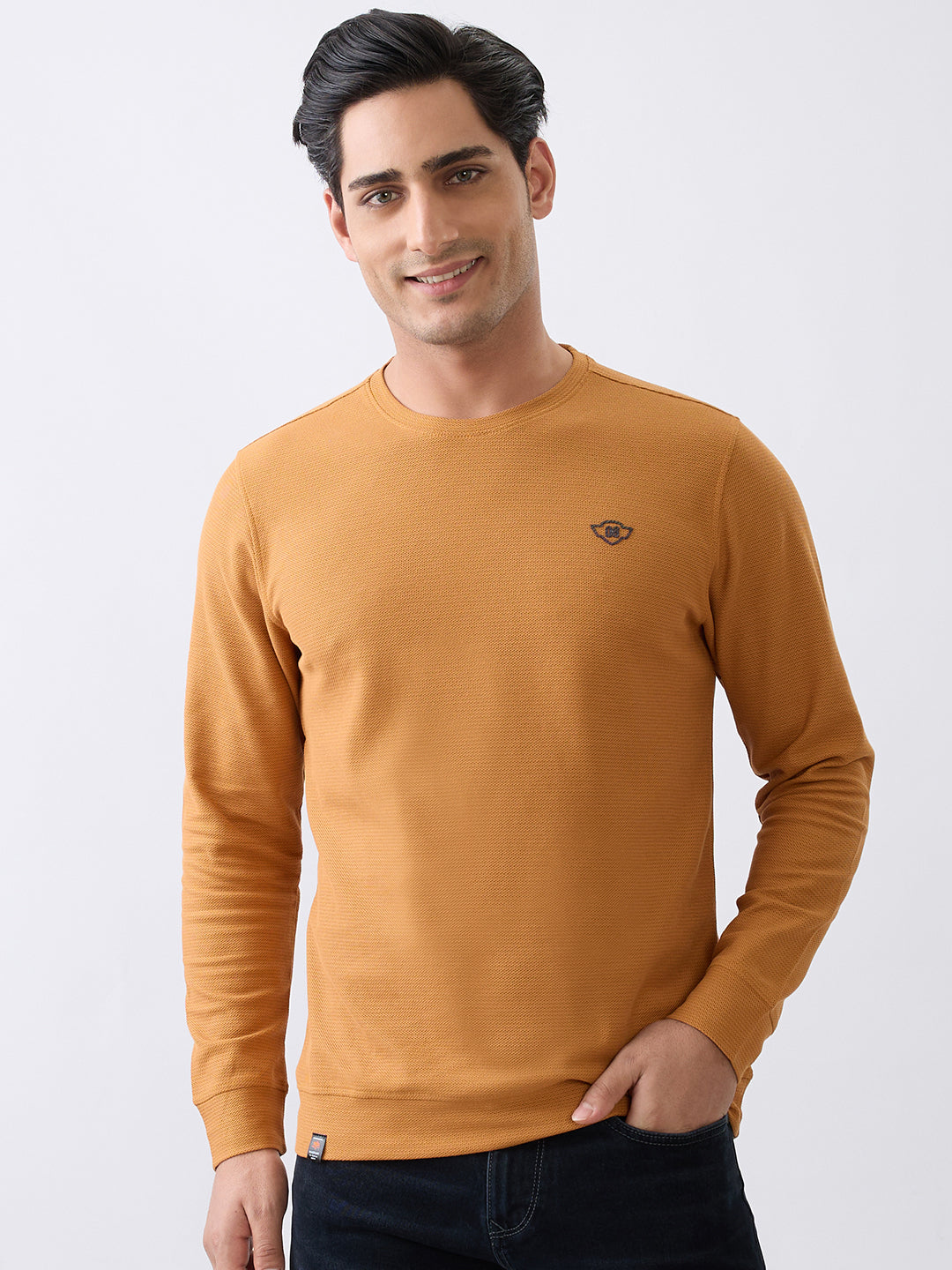 Dressy Fitted Full Sleeve Sweatshirt: Rust