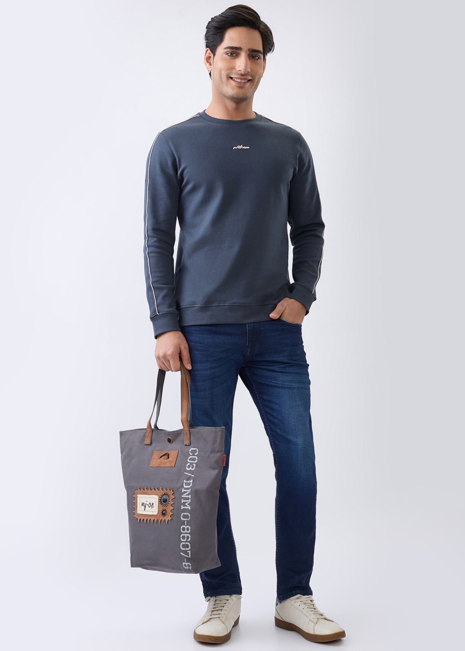 Enlish Embroidered Full Sleeve Pullover: Charcoal