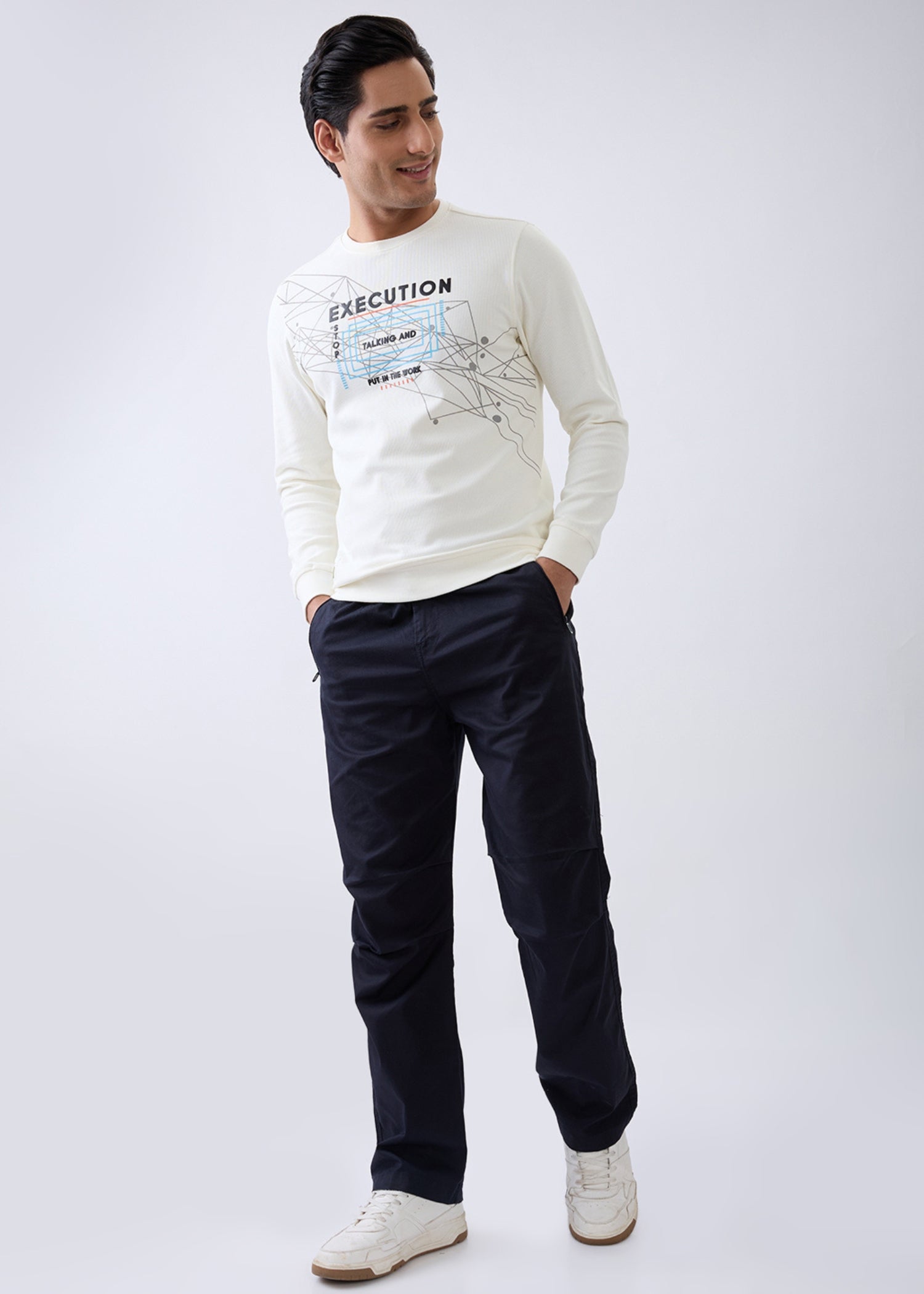 Talking Printed Full Sleeve Sweatshirt: White