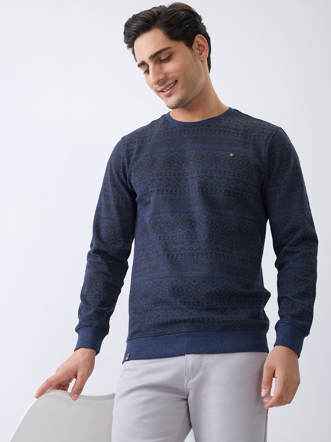 Graze Printed Full Sleeve Pullover: Blue
