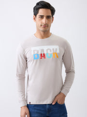 Back 1 Printed Full Sleeve T-Shirt: Grey