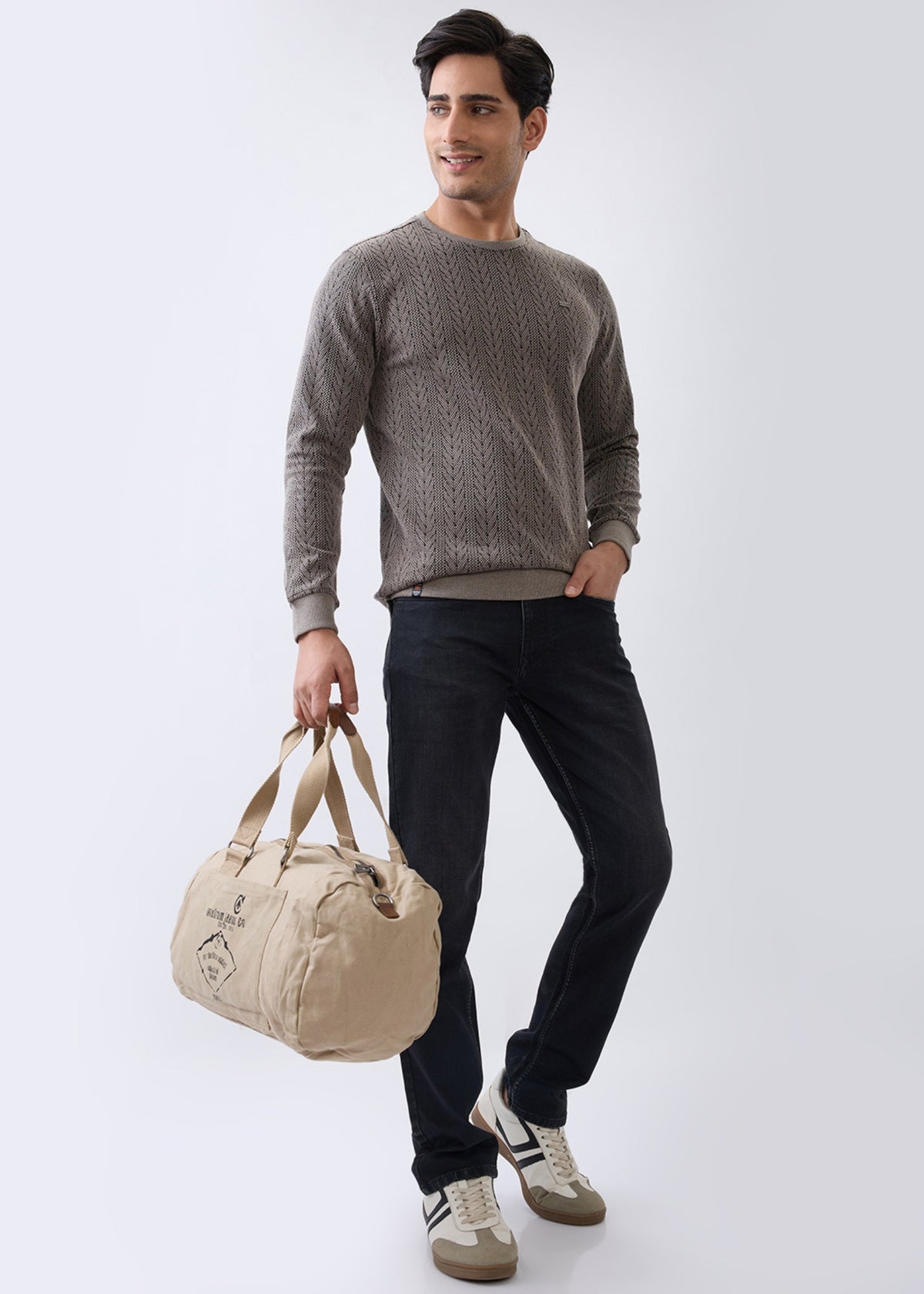 Gravitate Textured Full Sleeve Sweatshirt: Stone