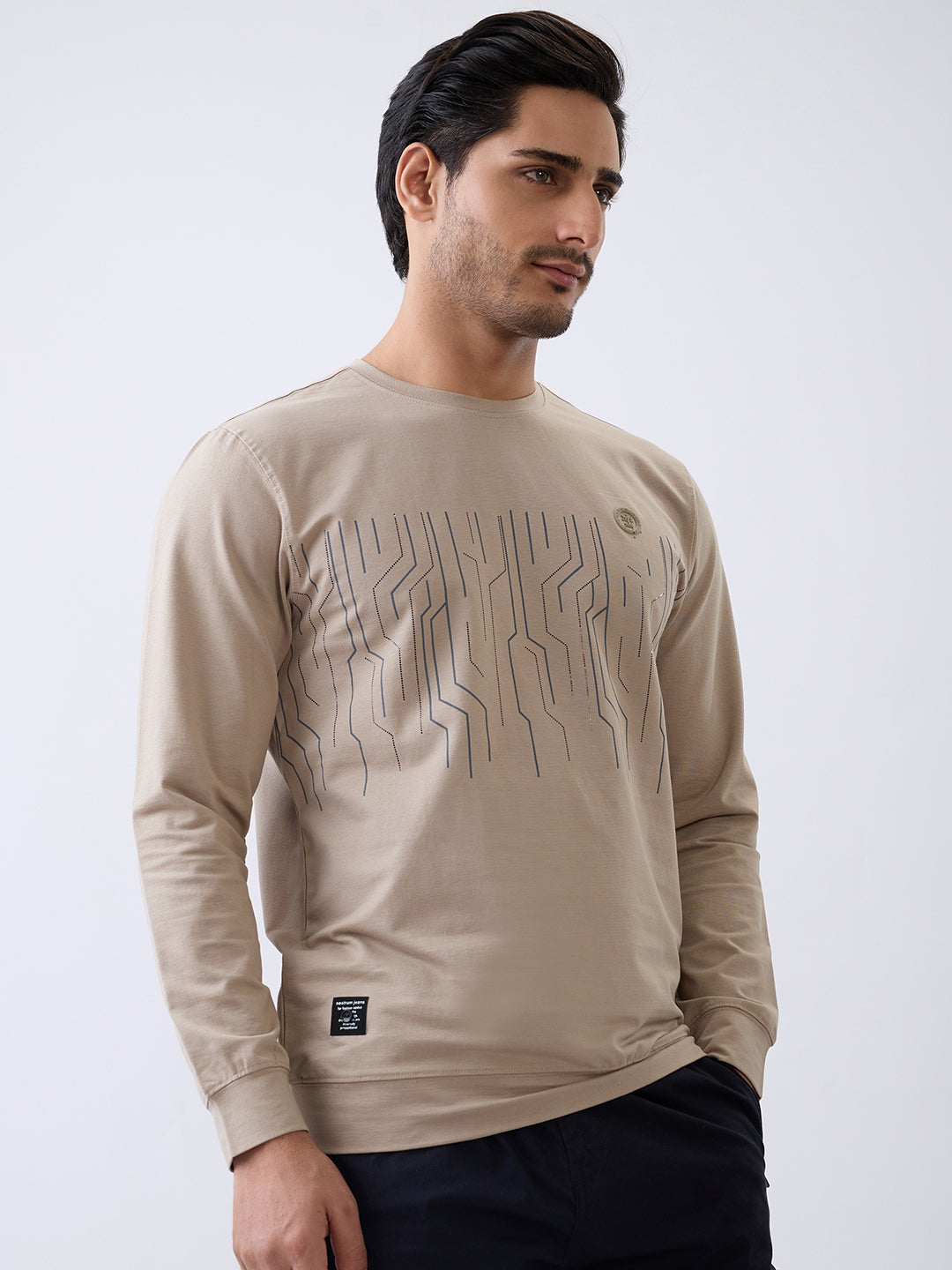 Duration Printed Full Sleeve T-Shirt : Beige