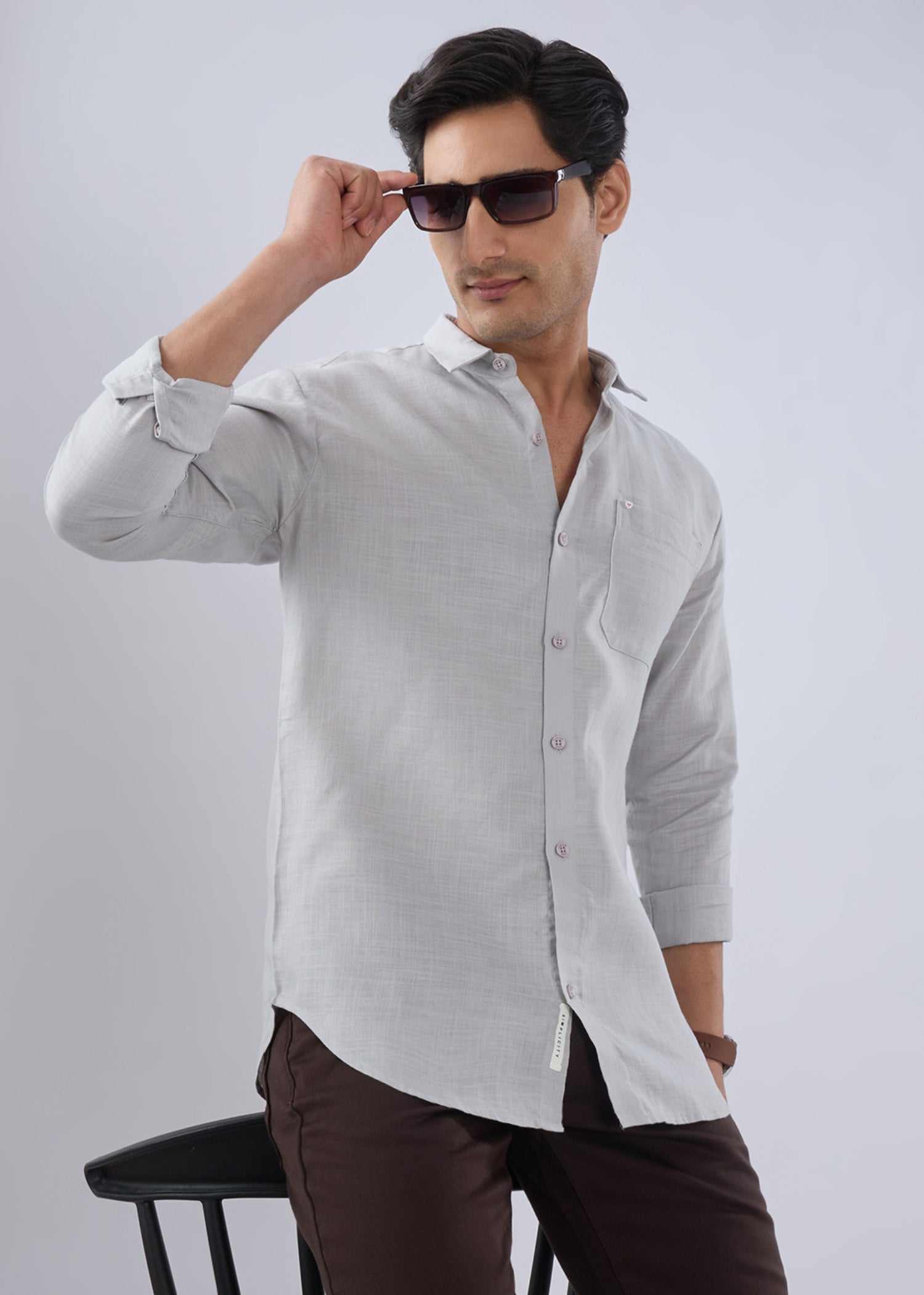 Keen Solid Full Sleeve Shirt: Light Grey