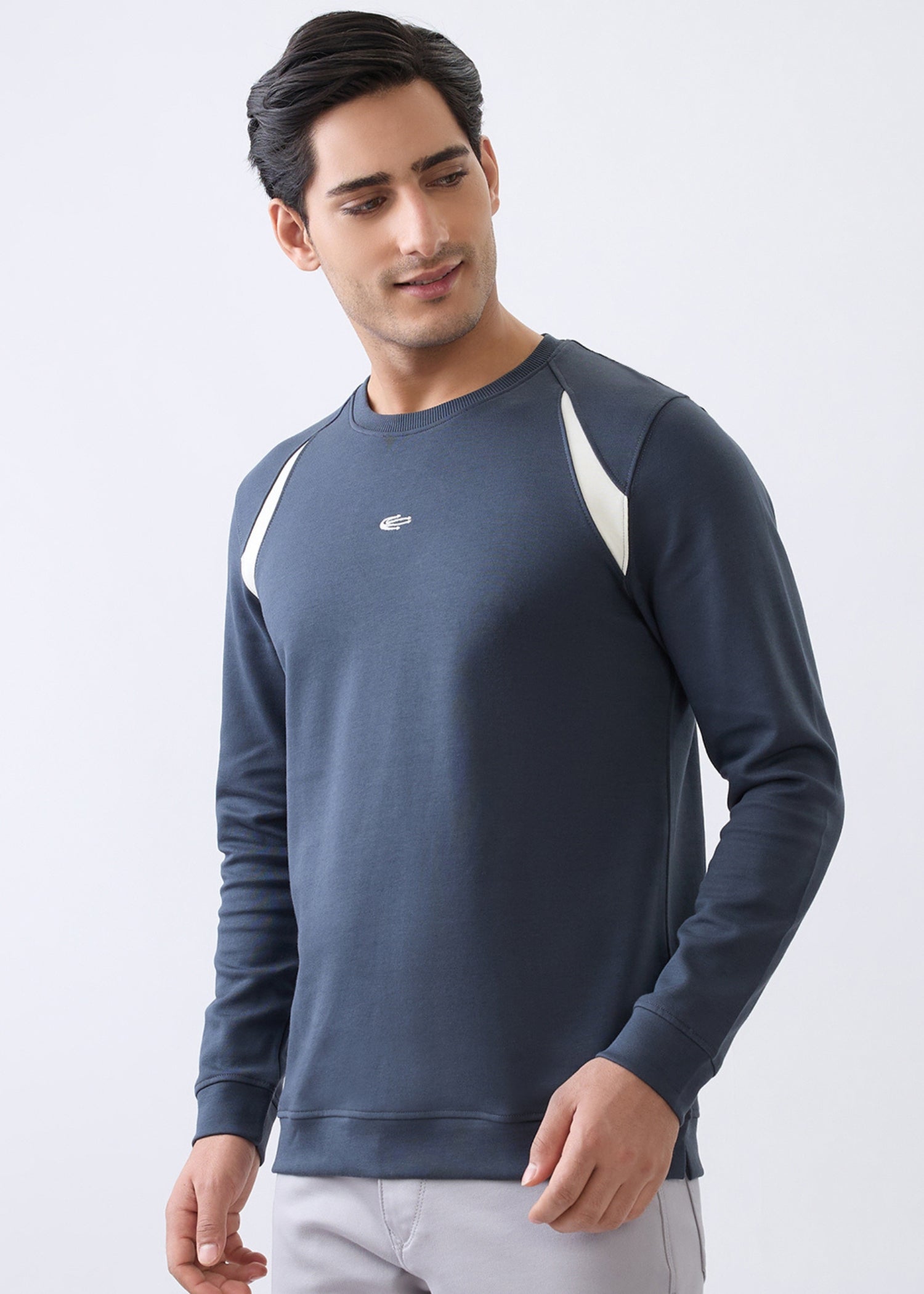 Windoral Contrast Panel Full Sleeve T-Shirt: Charcoal