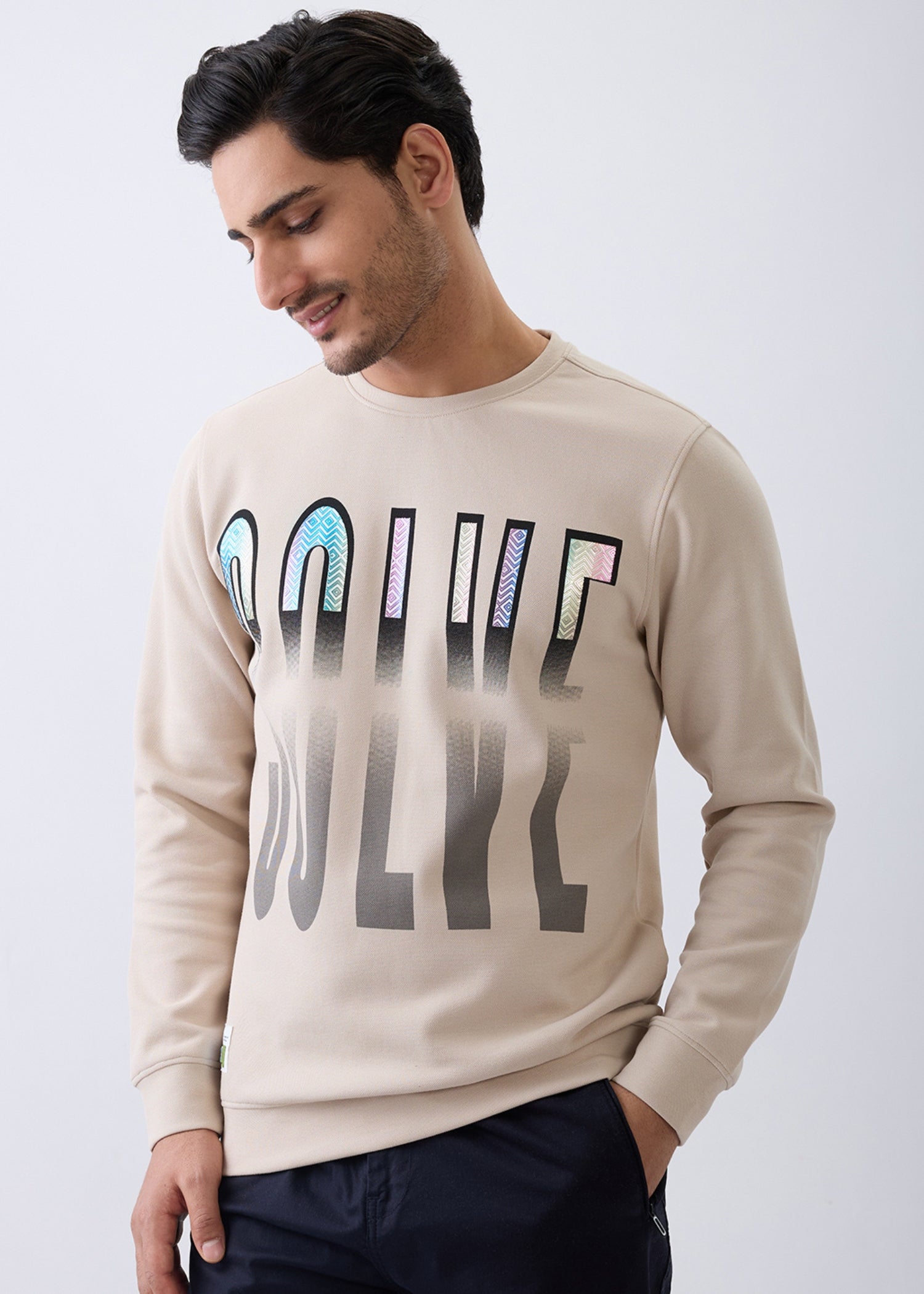 Solve Graphic Full Sleeve Sweatshirt: Beige