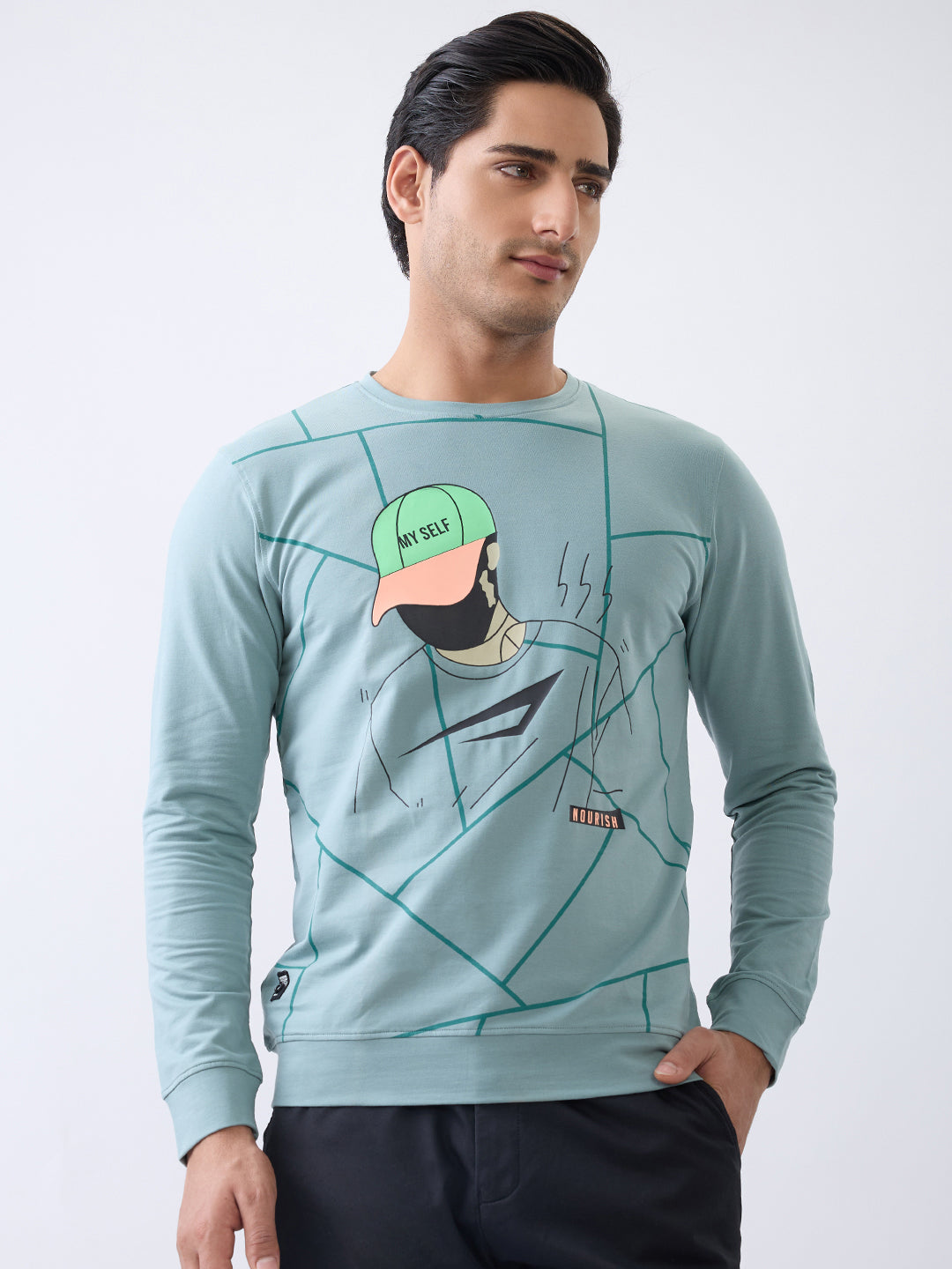 Myself Graphic Full Sleeve T-Shirt: Sea Green