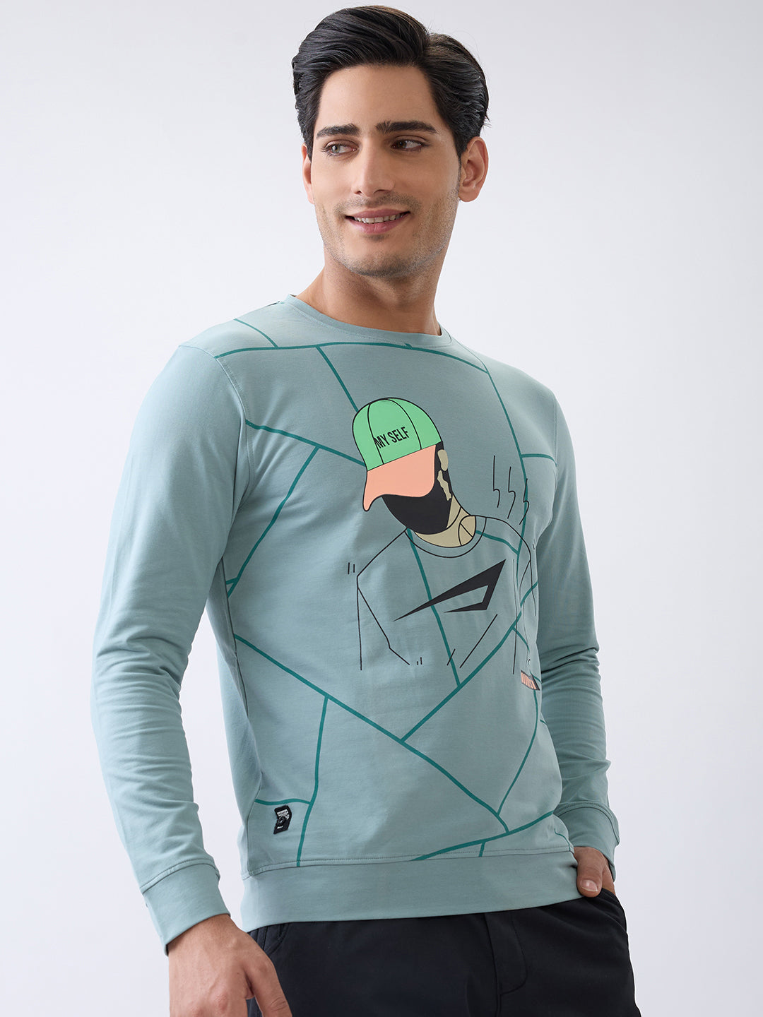 Myself Graphic Full Sleeve T-Shirt: Sea Green
