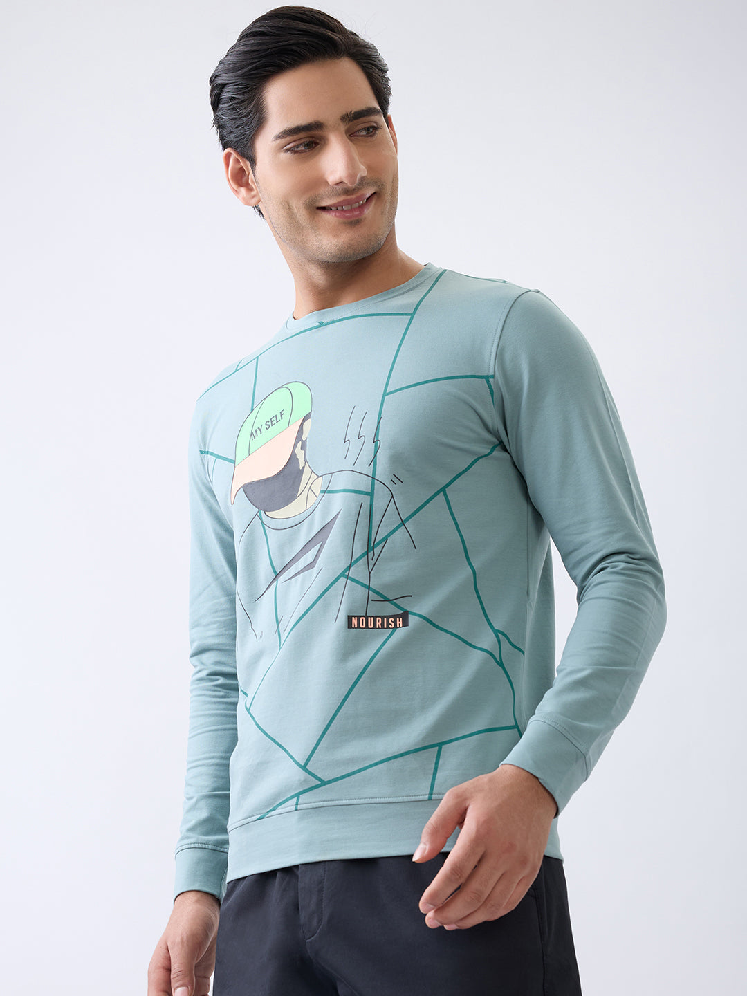 Myself Graphic Full Sleeve T-Shirt: Sea Green