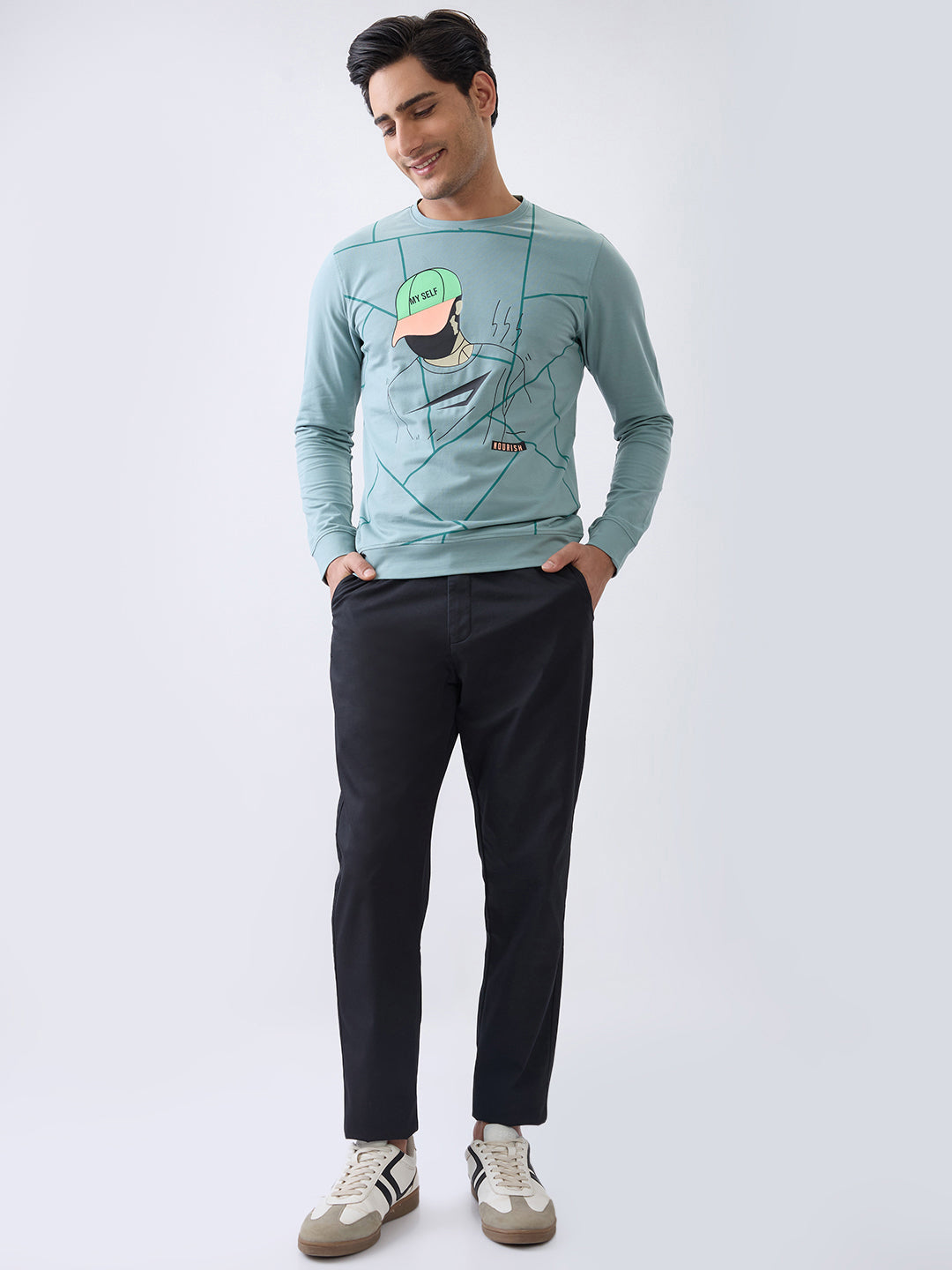 Myself Graphic Full Sleeve T-Shirt: Sea Green