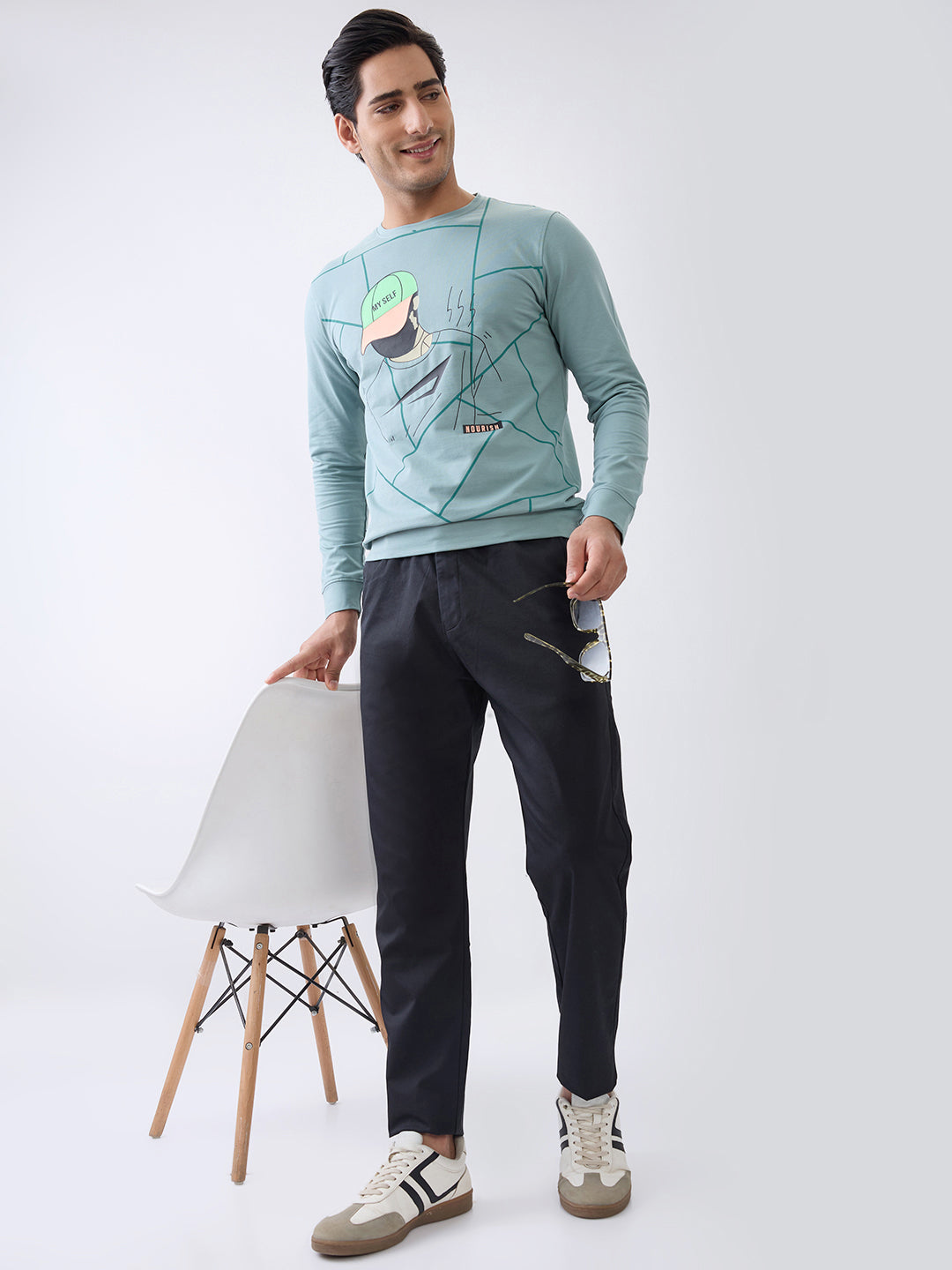 Myself Graphic Full Sleeve T-Shirt: Sea Green