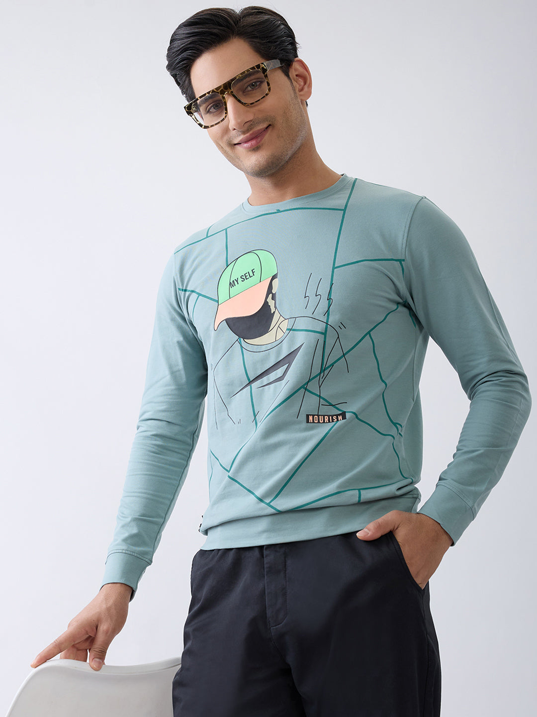 Myself Graphic Full Sleeve T-Shirt: Sea Green