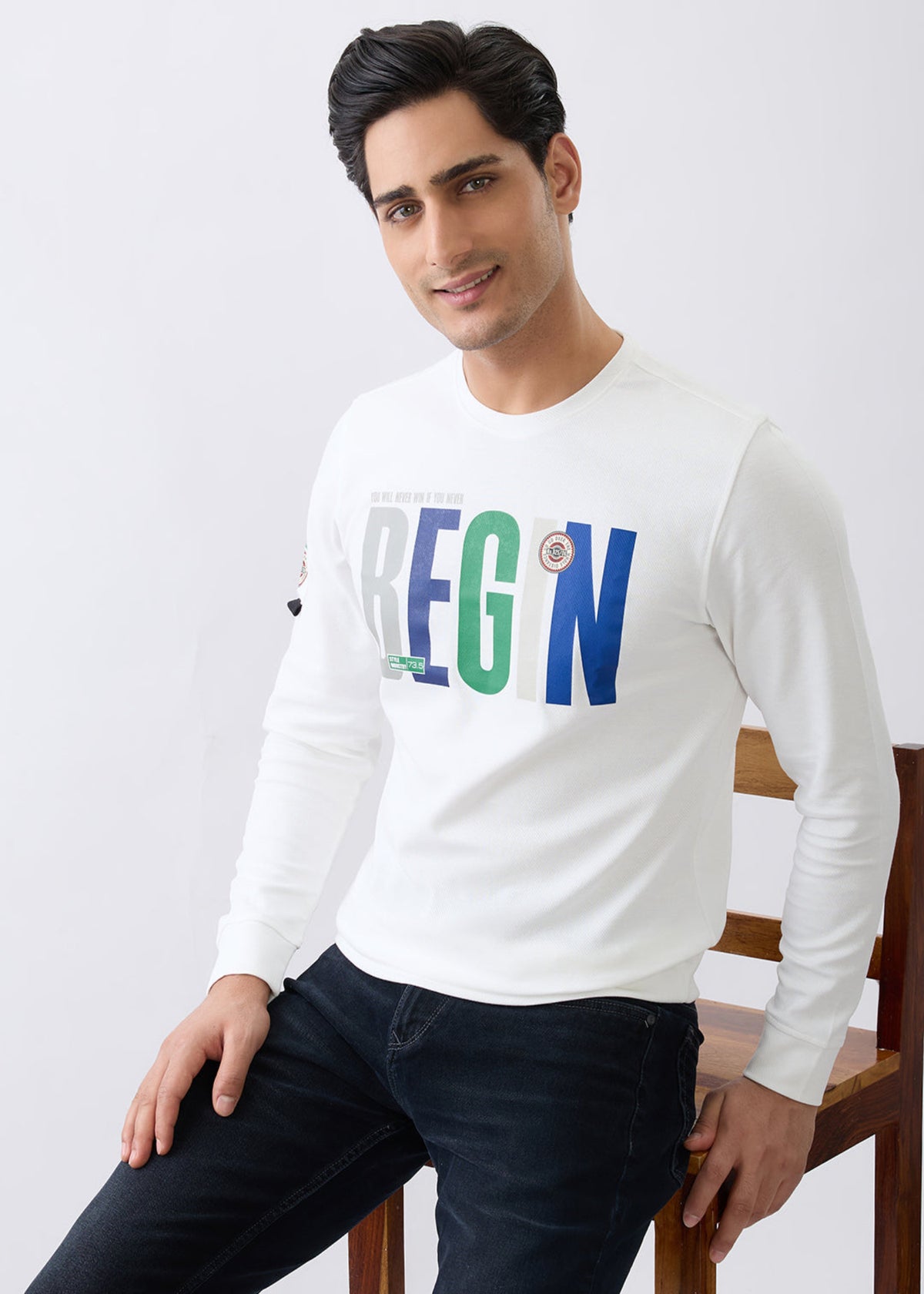 Distance Printed Full Sleeve T-Shirt :White