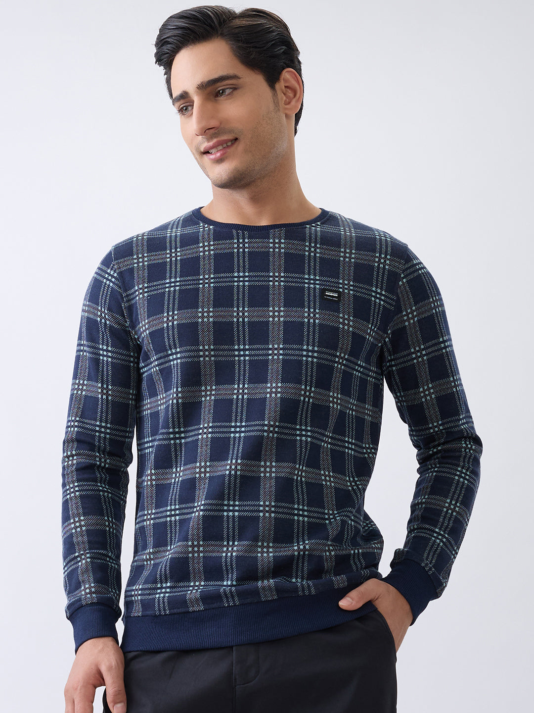 Preview Plaid Full Sleeve Sweatshirt: Navy
