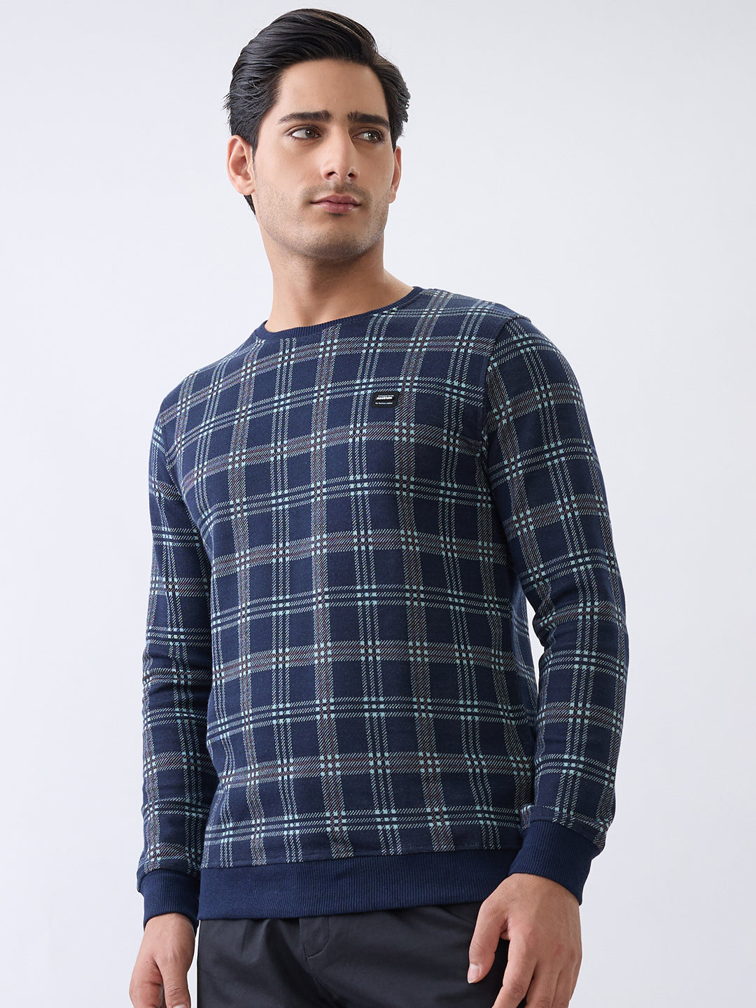 Preview Plaid Full Sleeve Sweatshirt: Navy
