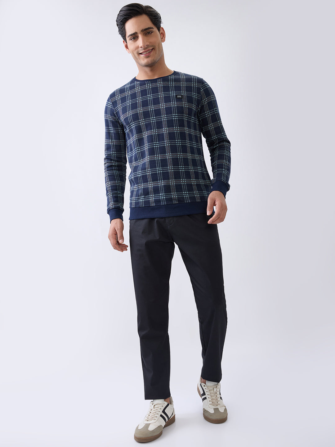 Preview Plaid Full Sleeve Sweatshirt: Navy