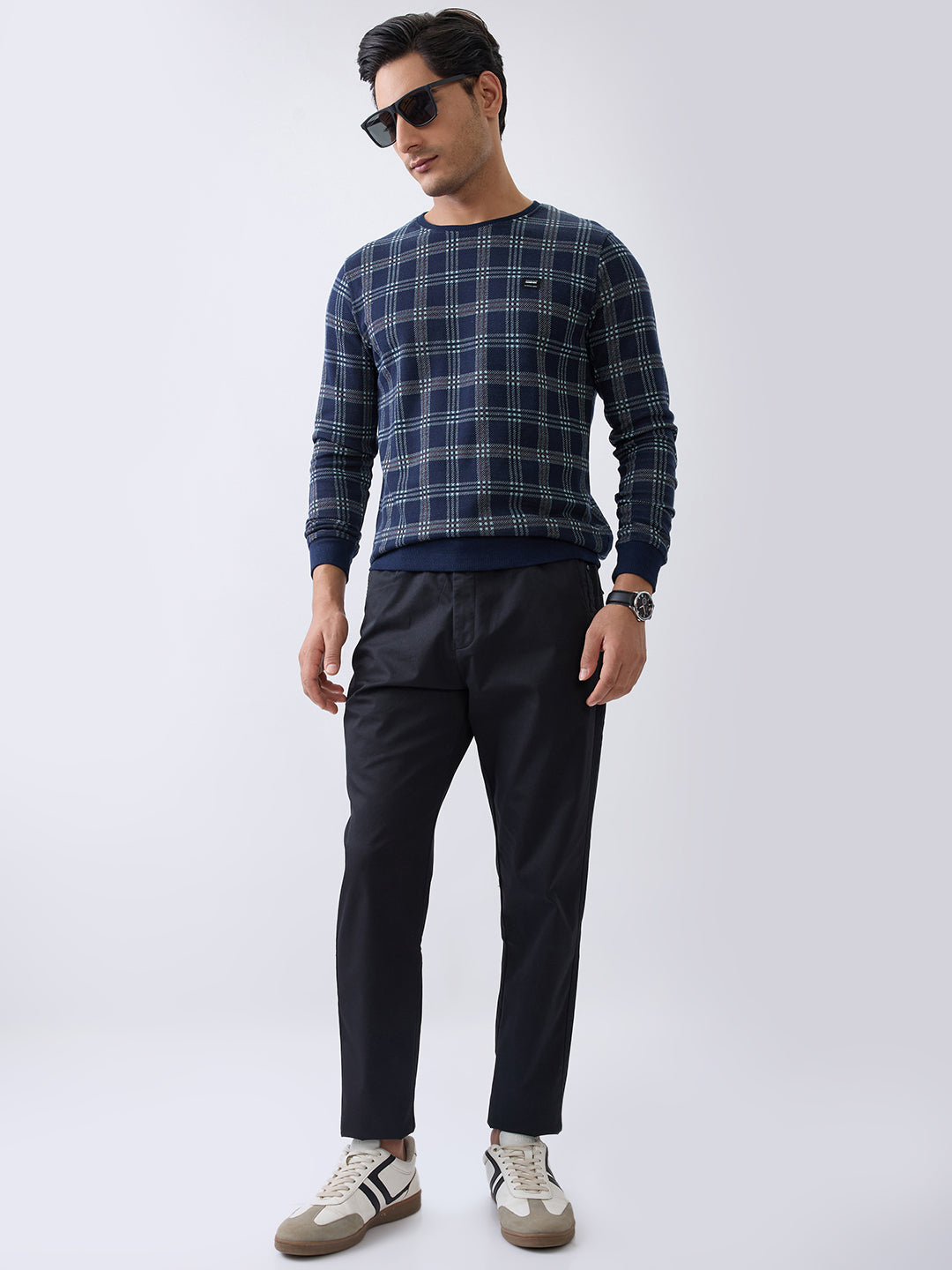 Preview Plaid Full Sleeve Sweatshirt: Navy
