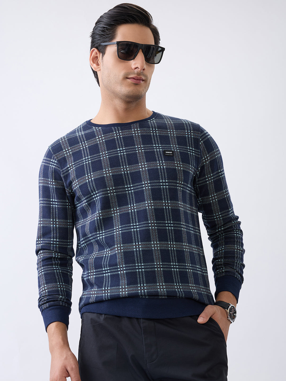 Preview Plaid Full Sleeve Sweatshirt: Navy