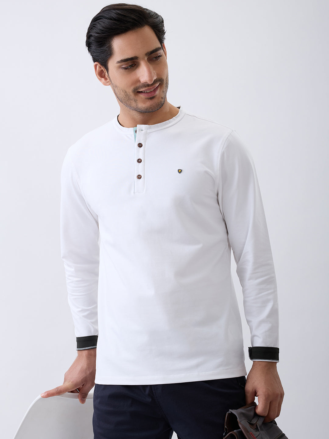 Finite Henley Fitted T-Shirt: White
