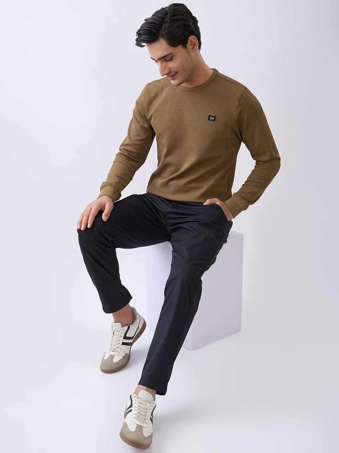 Pope Textured Full Sleeve Sweatshirt: Tan