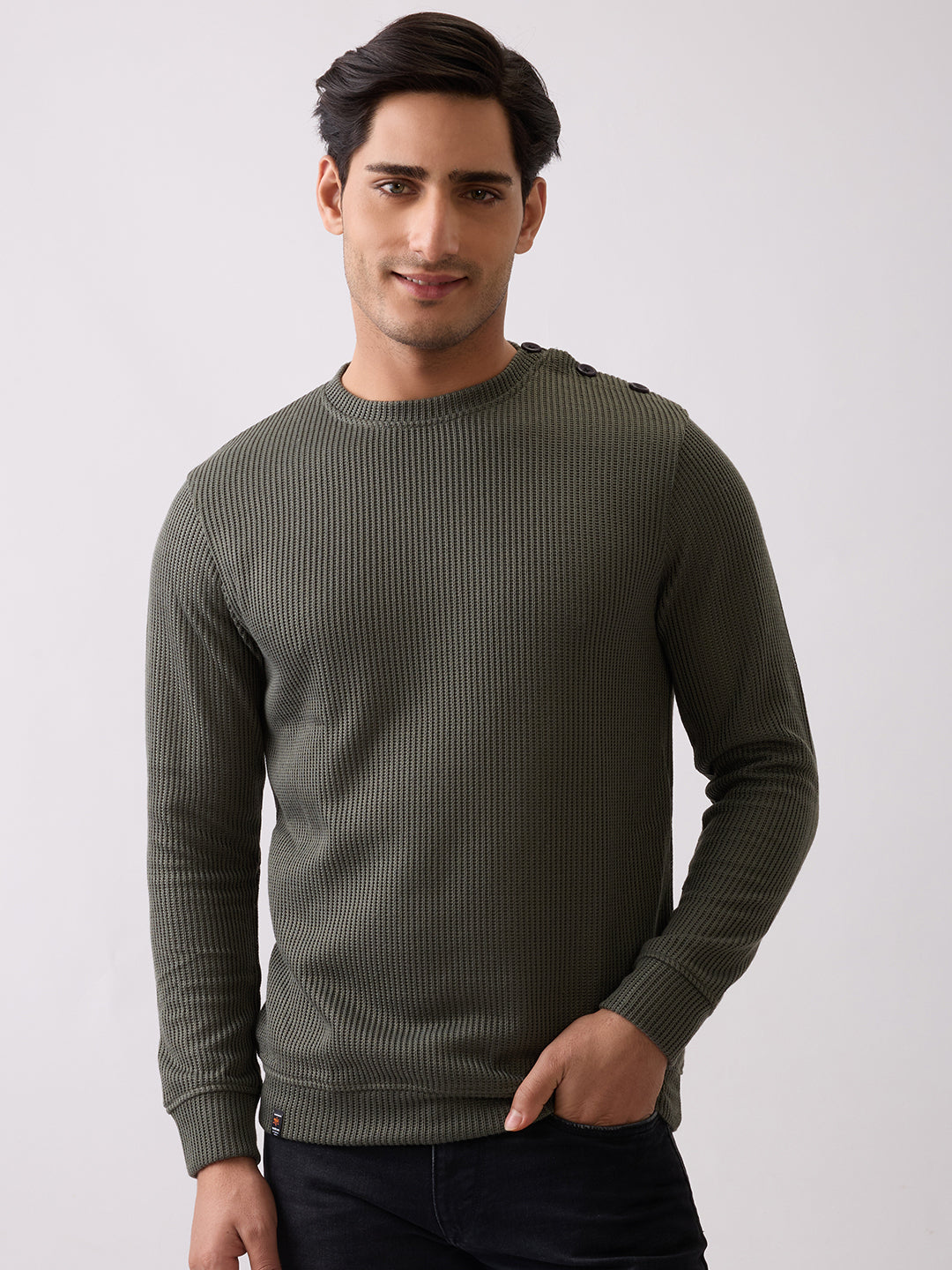 Kyota Textured Full Sleeve Sweatshirt: Green