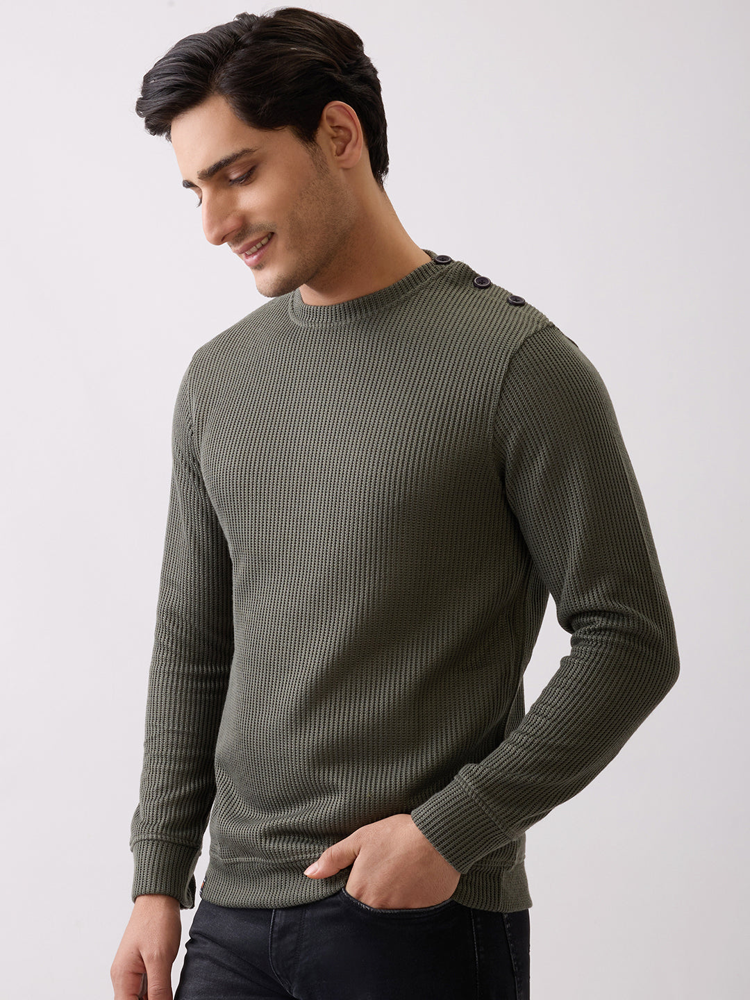 Kyota Textured Full Sleeve Sweatshirt: Green
