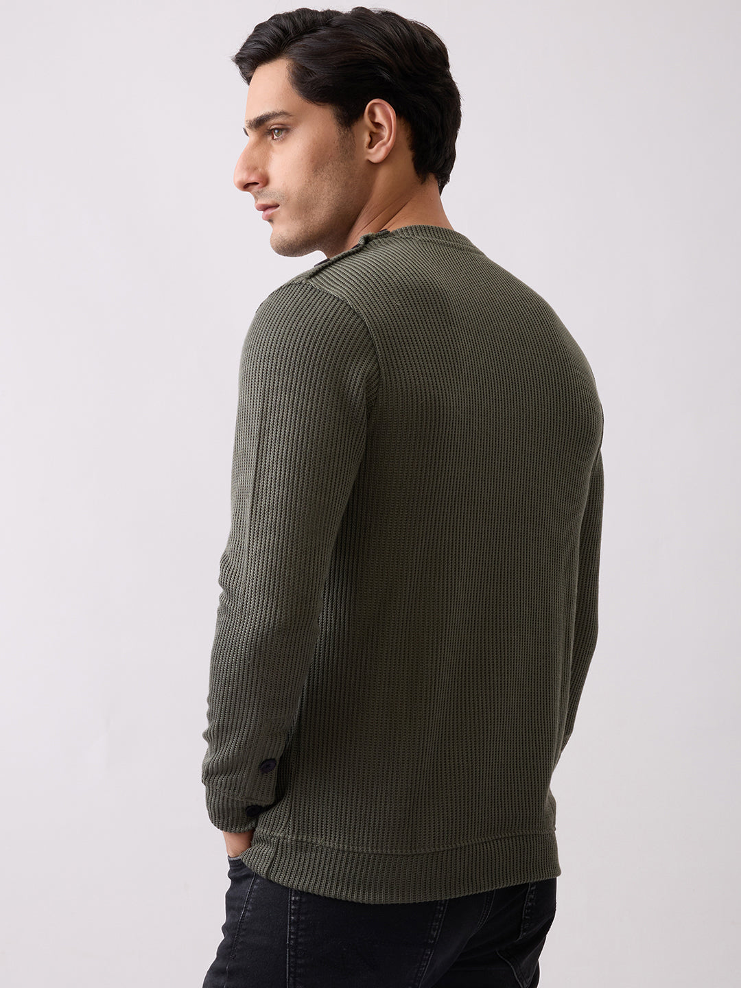 Kyota Textured Full Sleeve Sweatshirt: Green